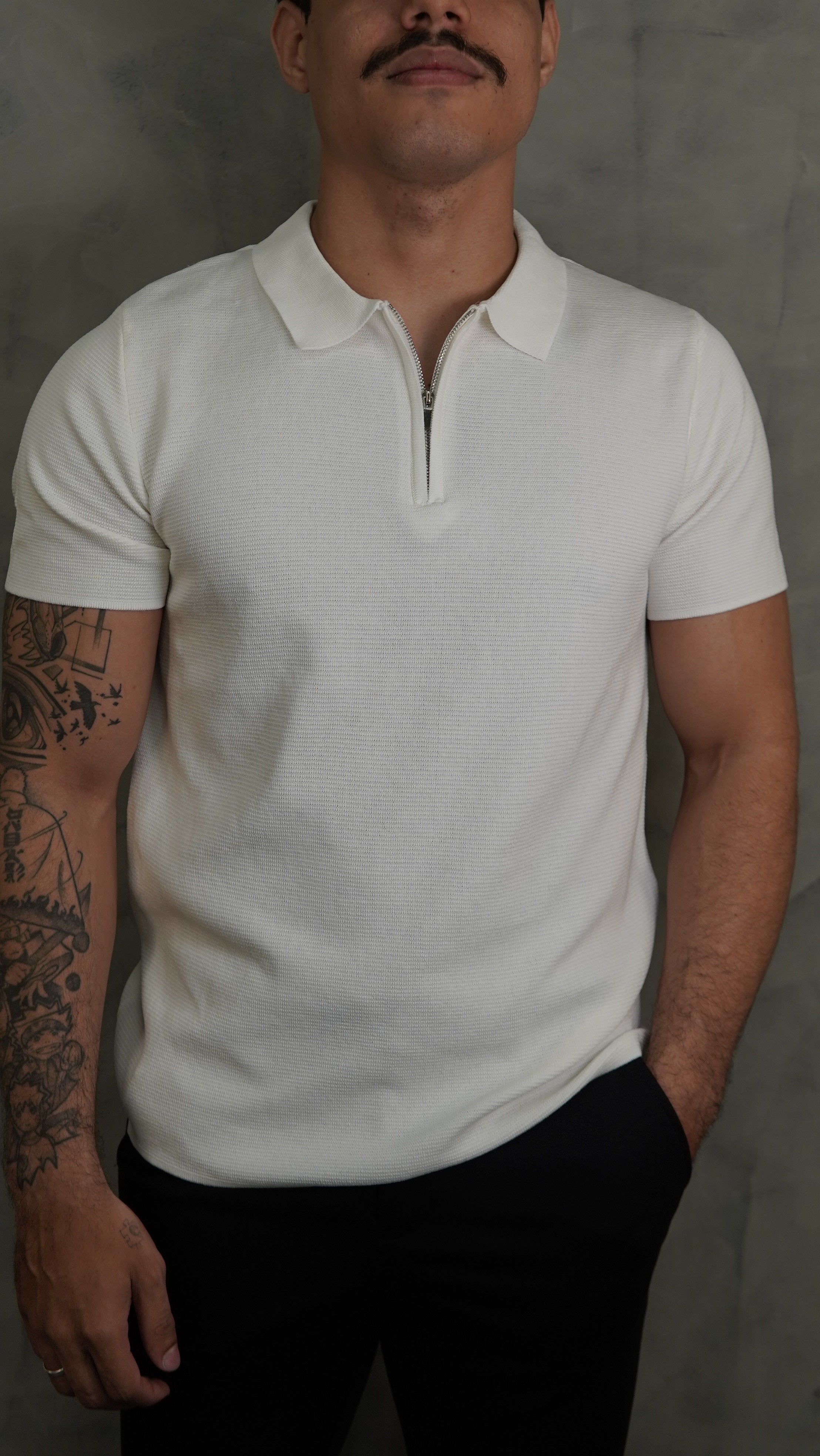 POLO ZÍPER TRICOT PONTO H BRANCO
