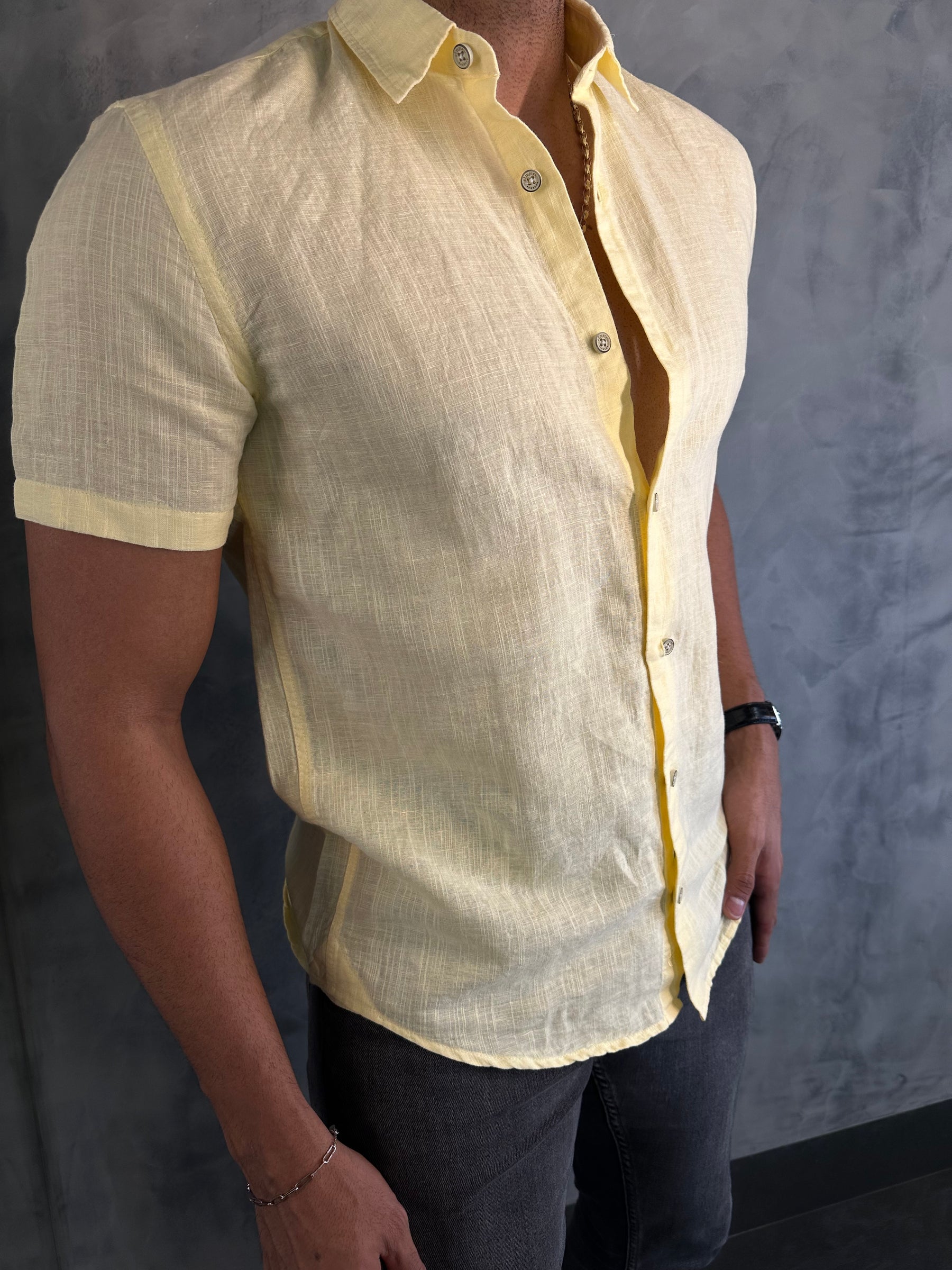 CAMISA M/C LINHO SIMPLES RESERVA AMARELO