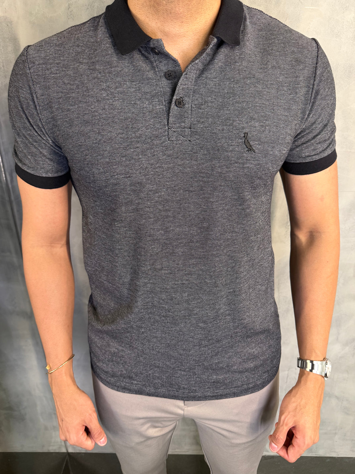 POLO SLIM PIQUET DENIM RSV PRETO
