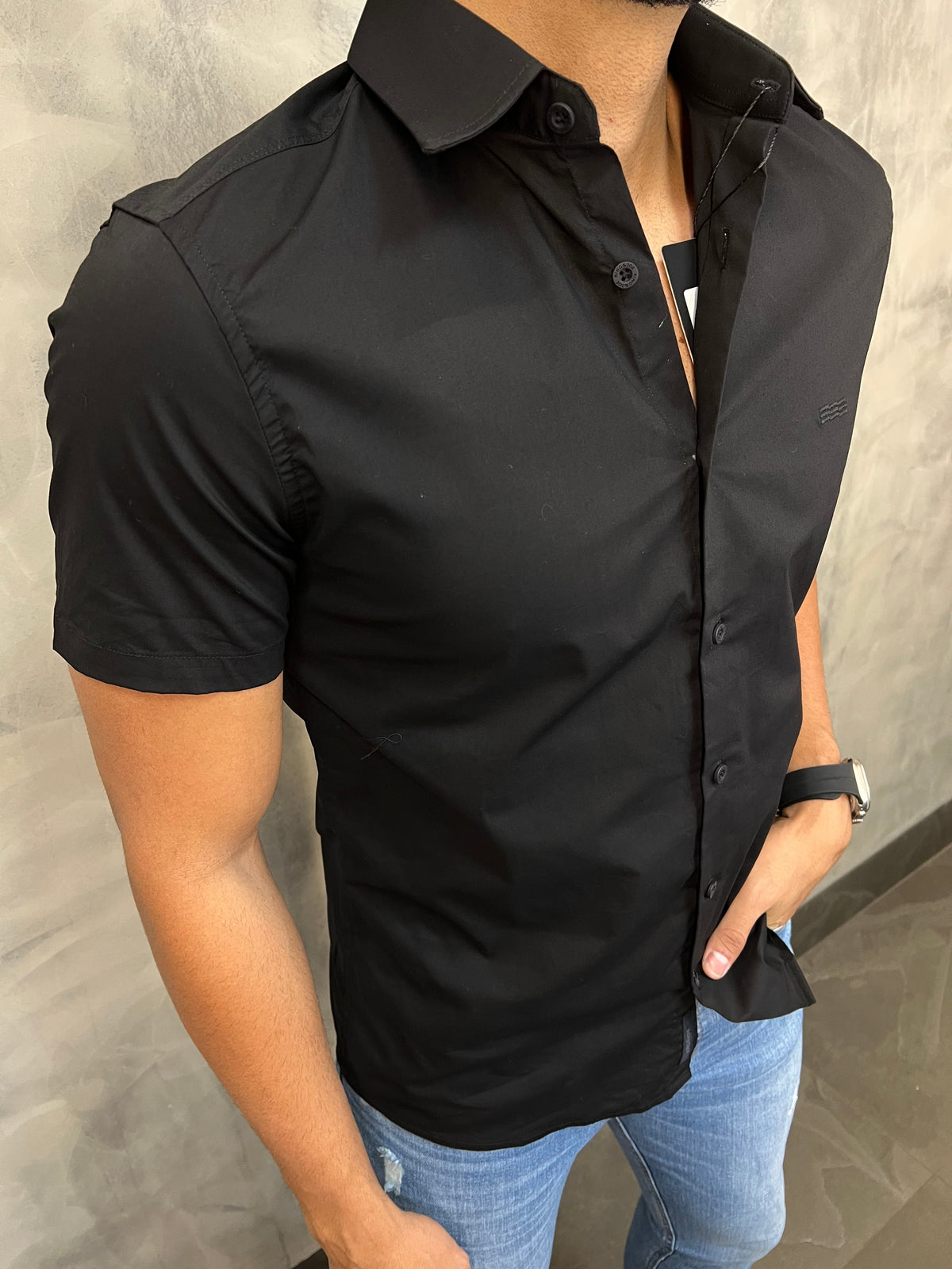 CAMISA SOCIAL ELASTANO SLIM M/C KINGEJOE PRETO