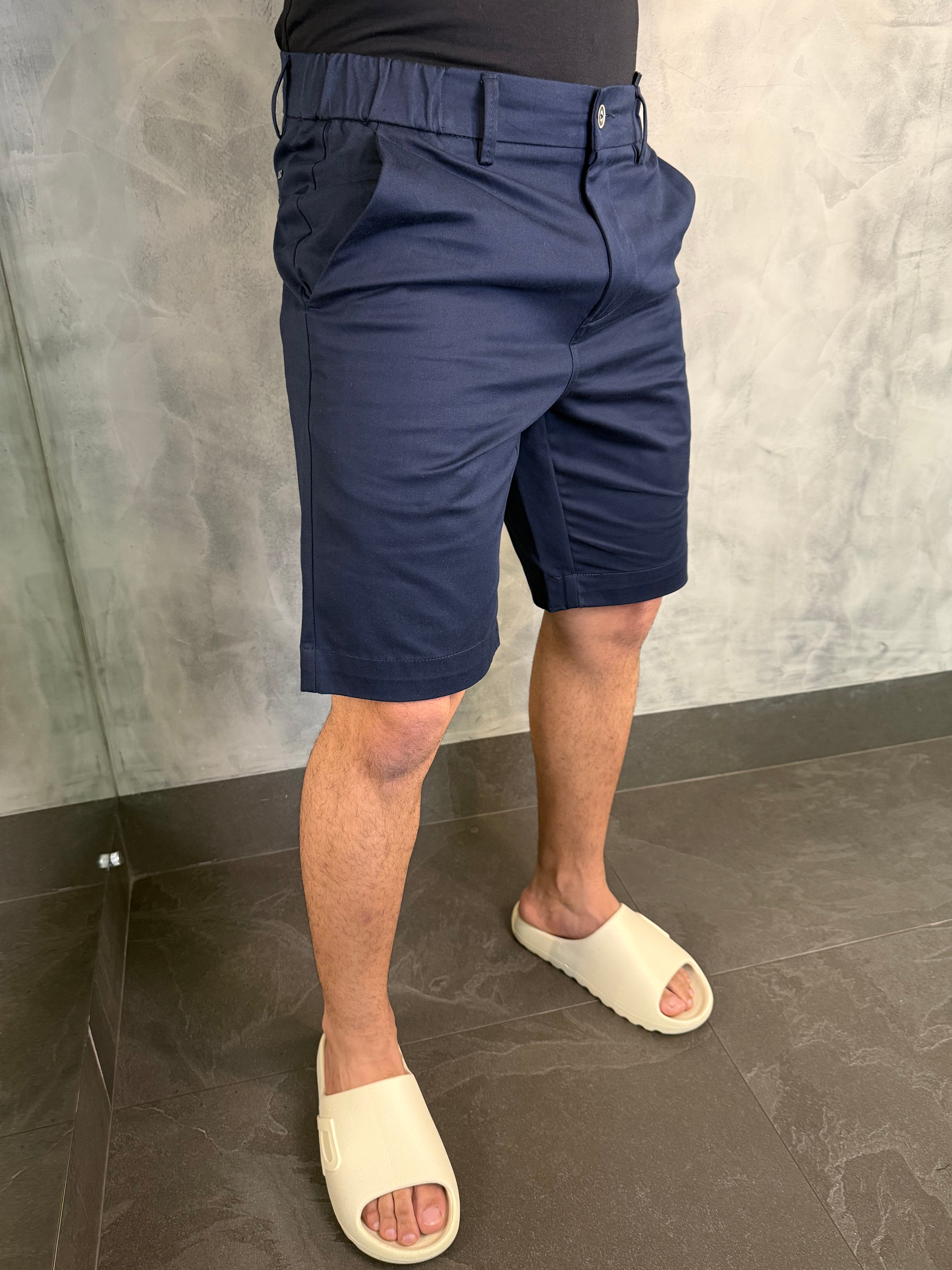 BERMUDA CASUAL-DAY SARJA COLOR CINTURA ELÁSTICA PONTO H MARINHO