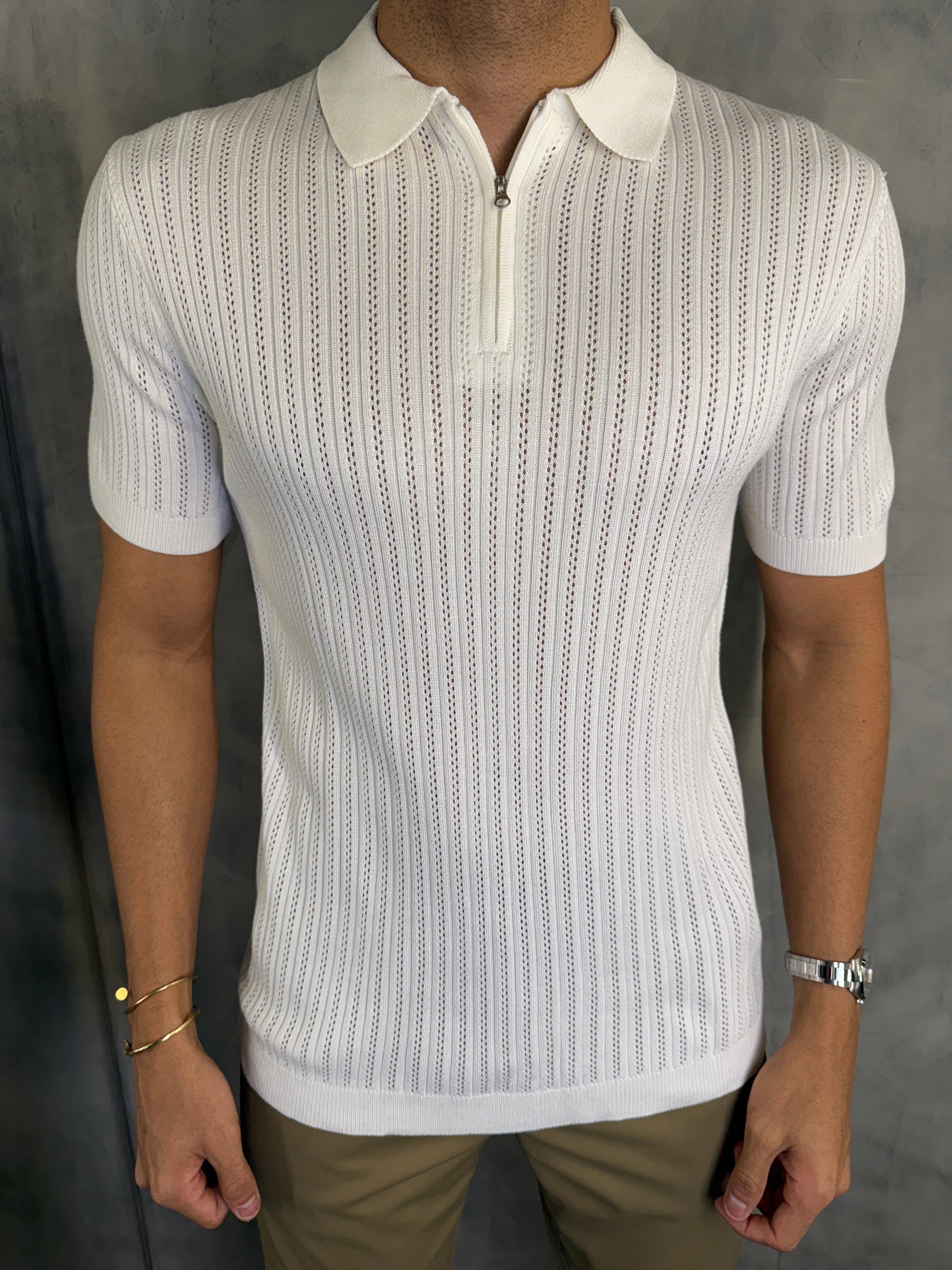 POLO TRICOT ZIPER TEXTURIZADA PONTO H