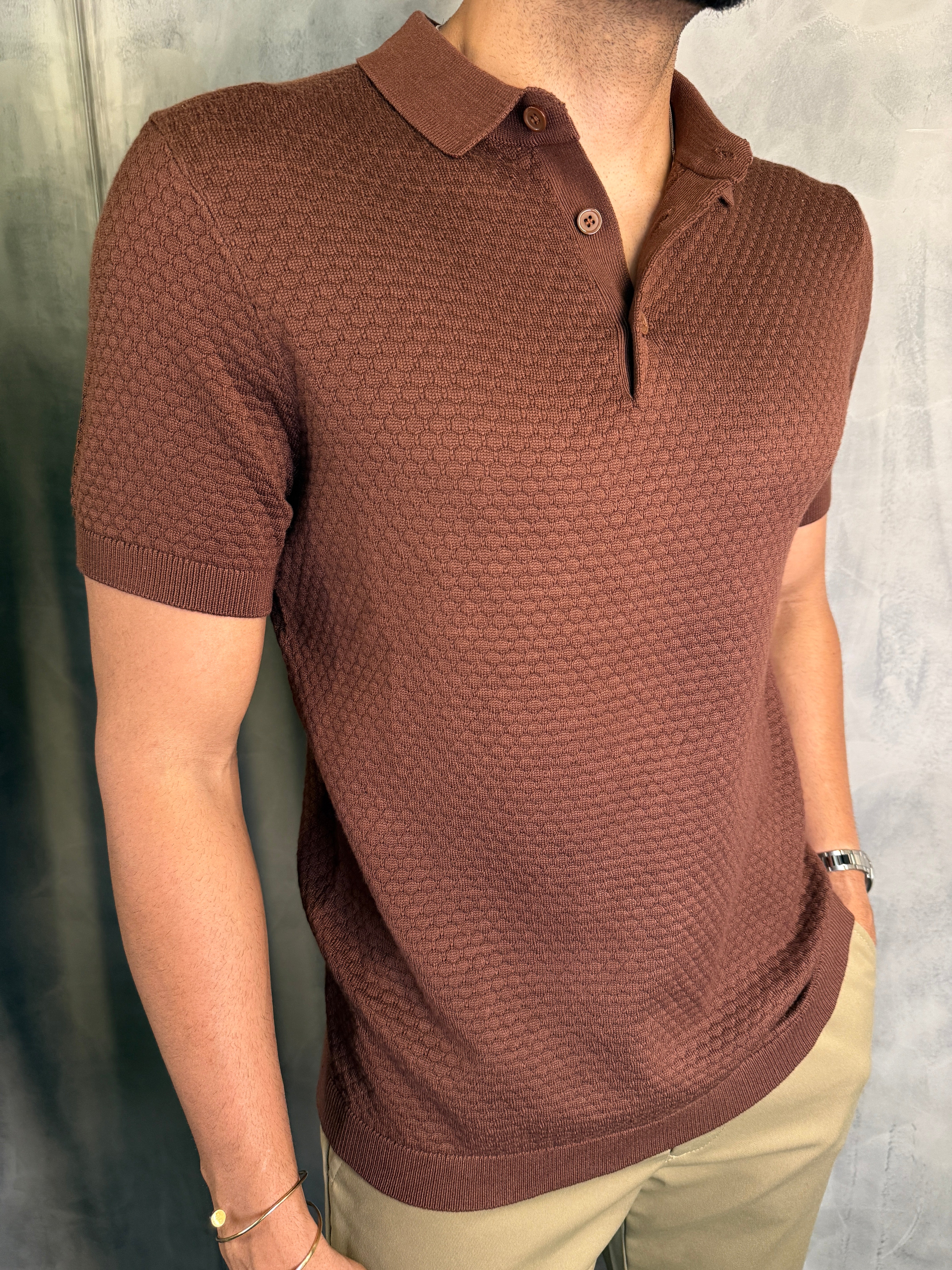 GOLA POLO TRICOT TEXTURA COLMÉIA PONTO H