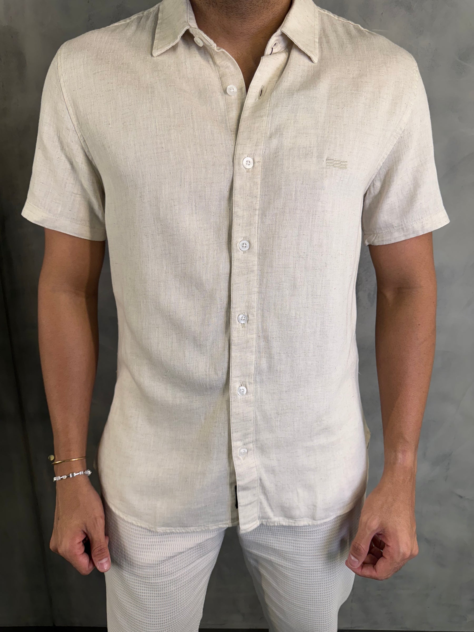 CAMISA M/C CASUAL LINHO KINGEJOE NATURAL