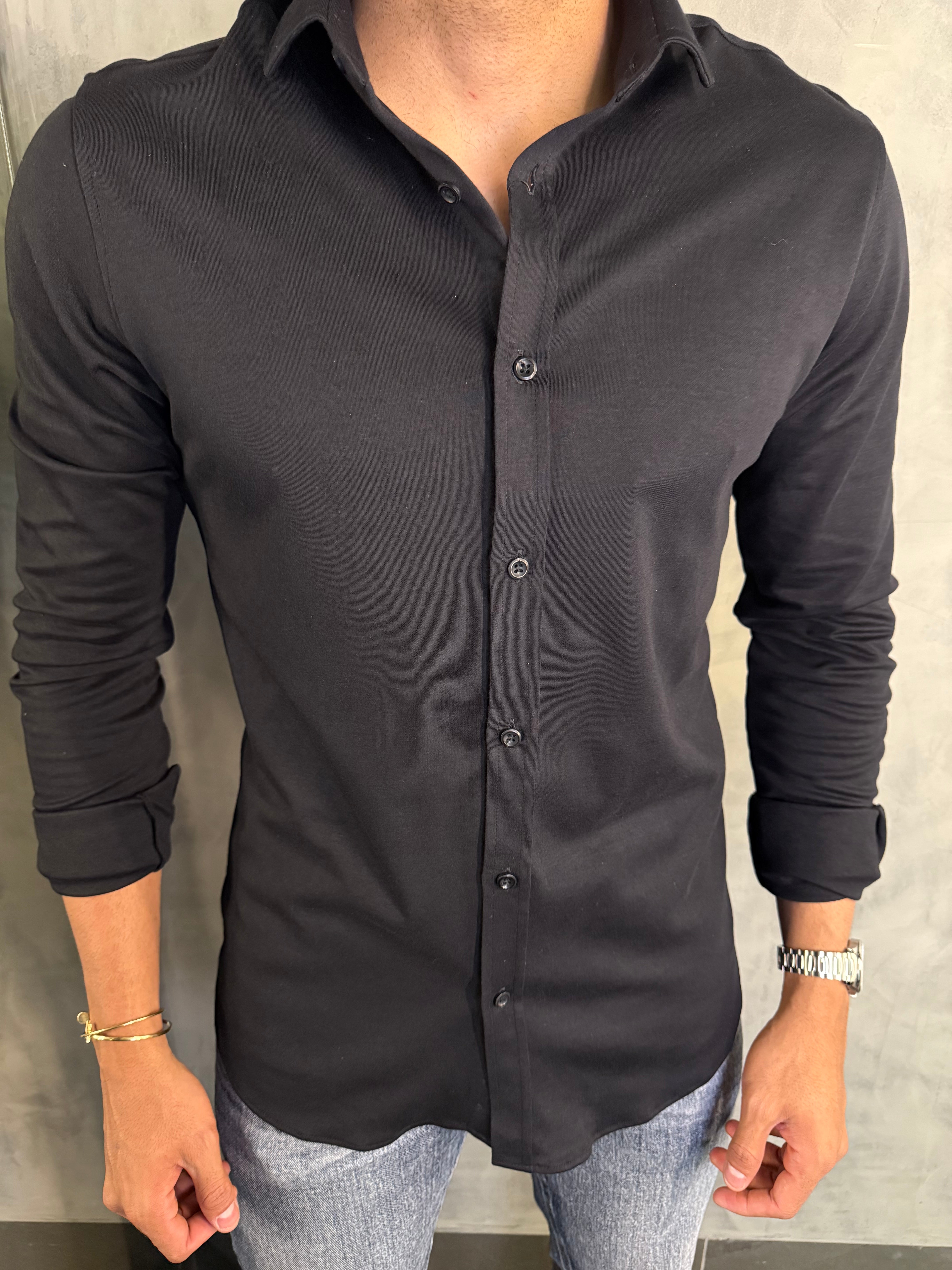 CAMISA M/L MALHA PONTO H PRETO