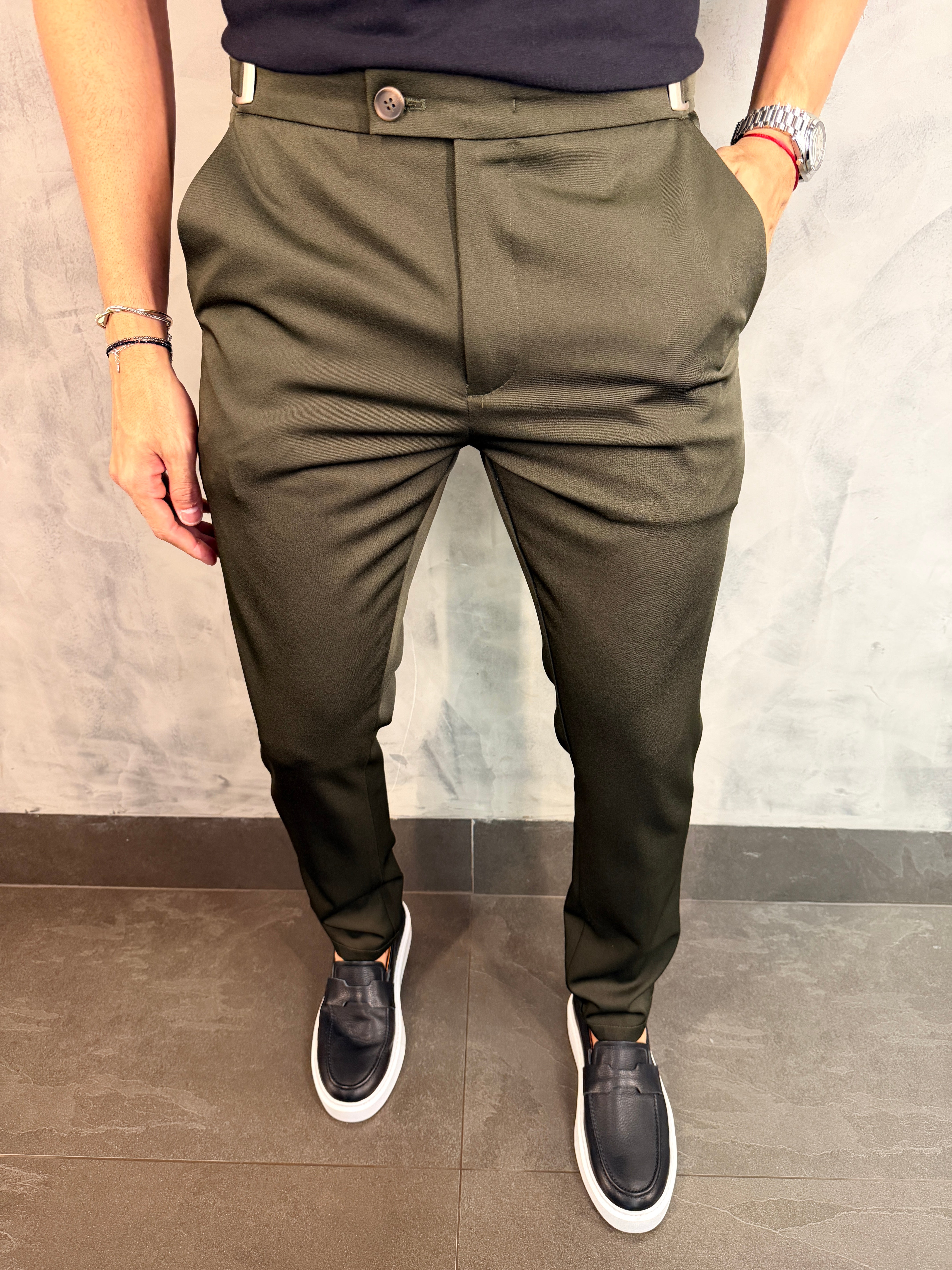 CALÇA ALF. VIENA AJUSTE CATRACA PONTO H VERDE MILITAR