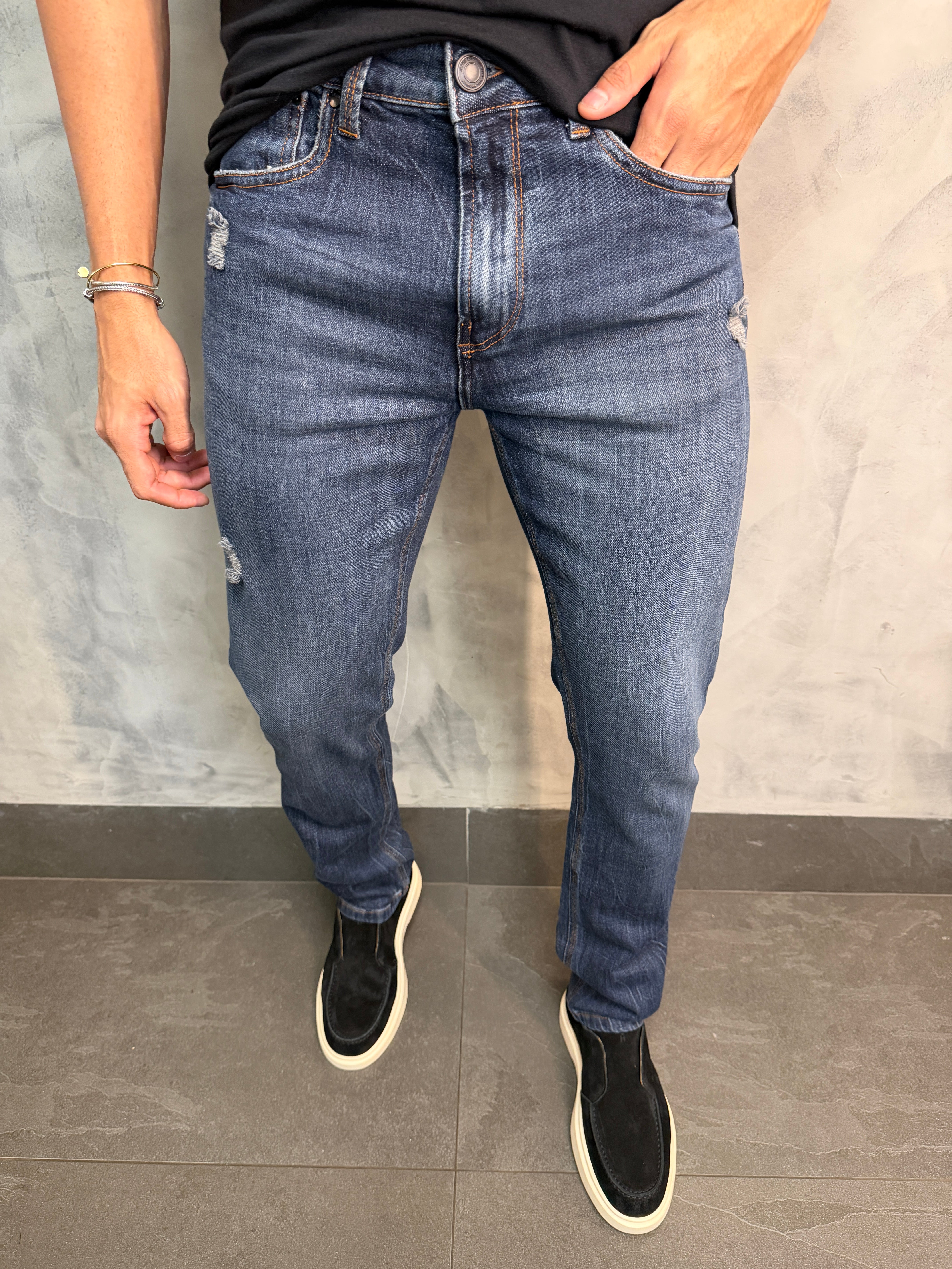 CALÇA JEANS SLIM ORIGINAL DENIM PONTO H JEANS ESCURO