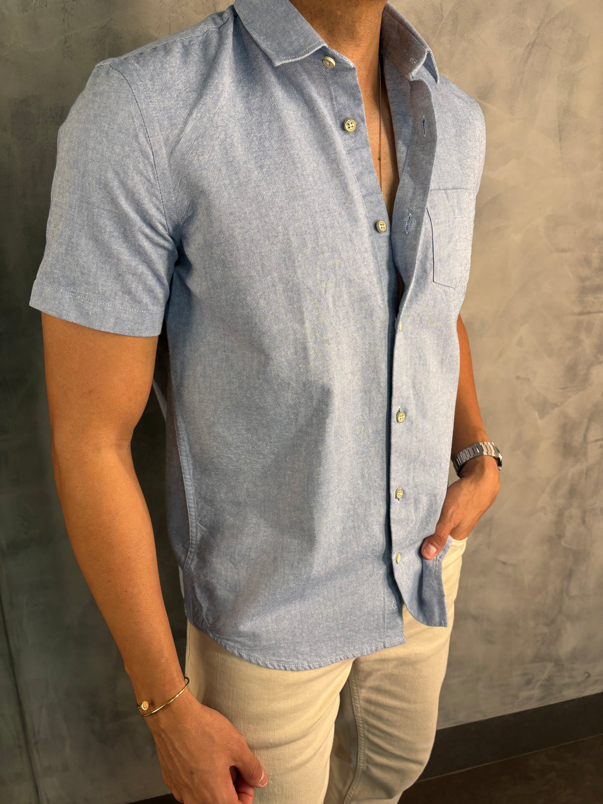 CAMISA MC OXFORD SIMPLES RESERVA AZUL