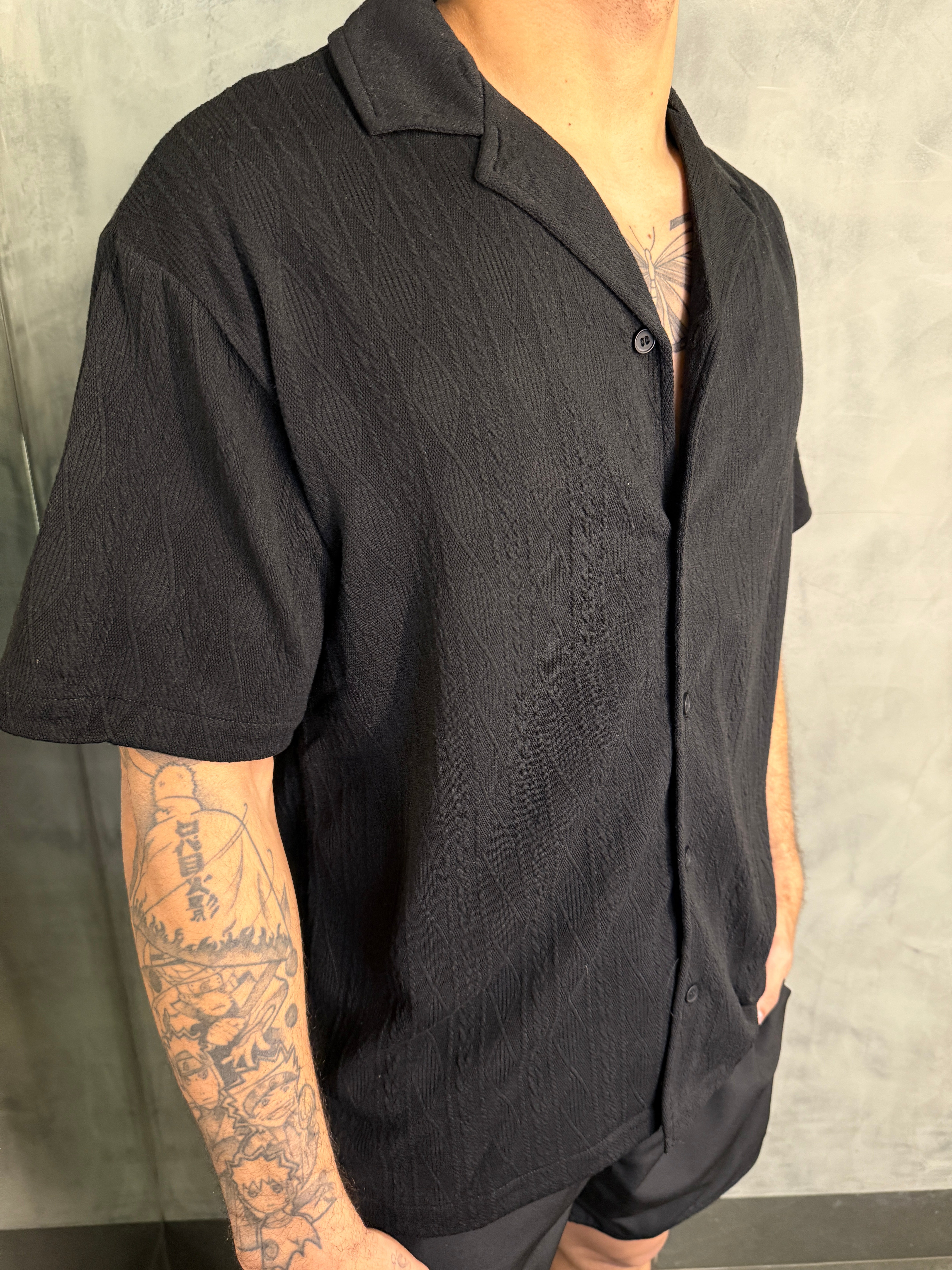 CAMISA M/C TRICOT TEXTURIZADA GOLA CUBANA PONTO H