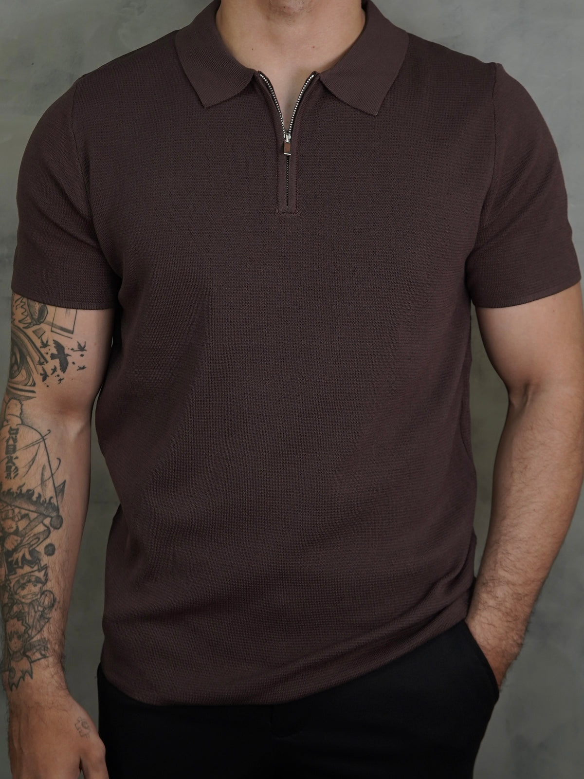 POLO ZÍPER TRICOT PONTO H CAFÉ