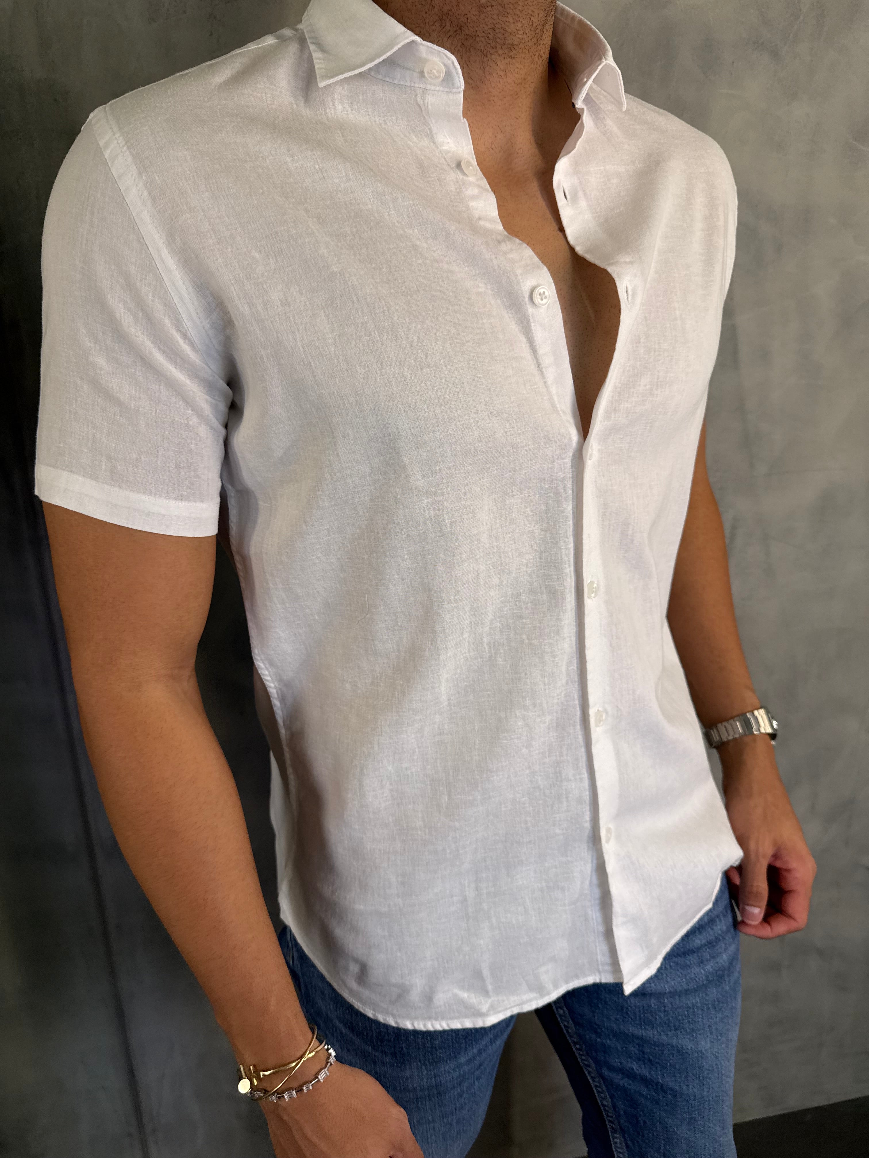 CAMISA M/C LINHO PONTO H BRANCO