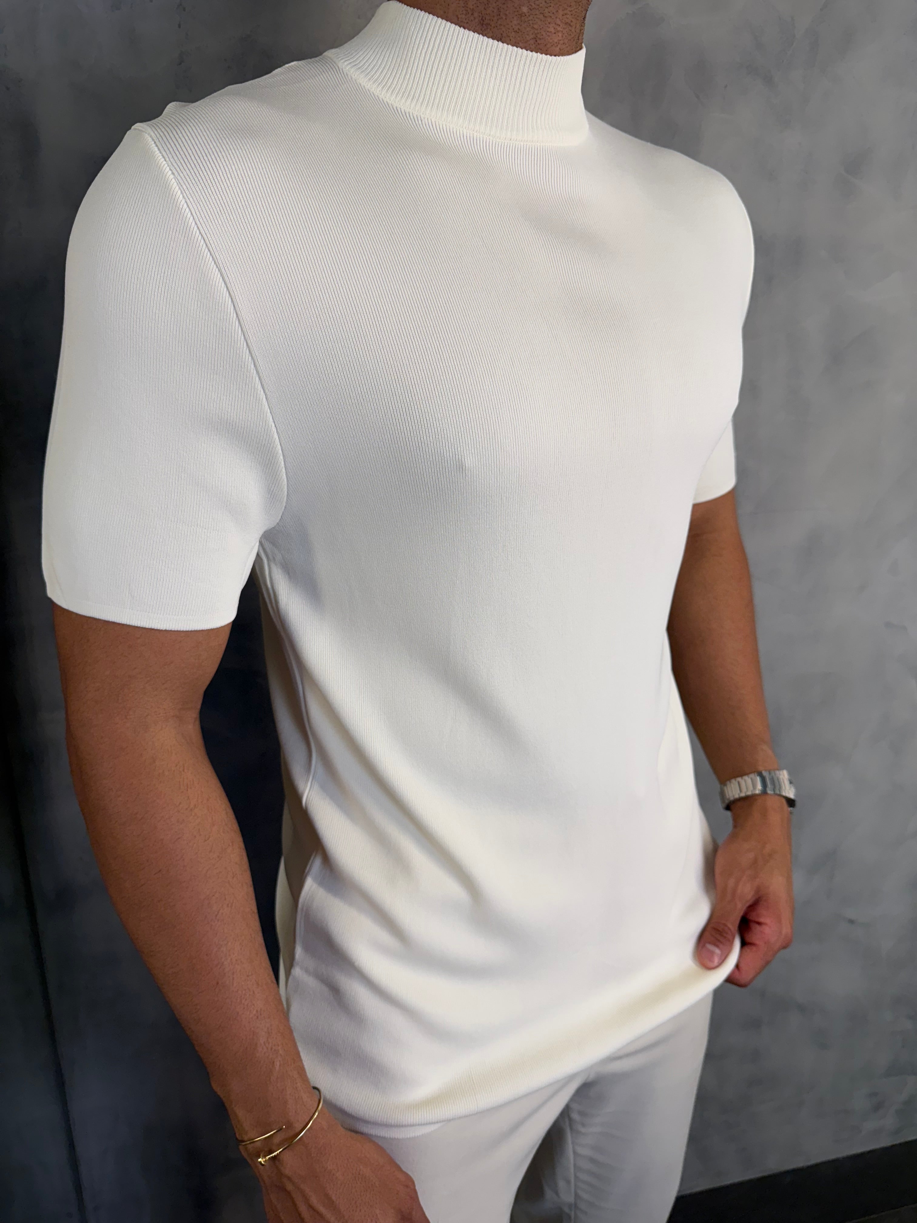 CAMISETA GOLA ALTA TRICOT PONTO H OFF WHITE