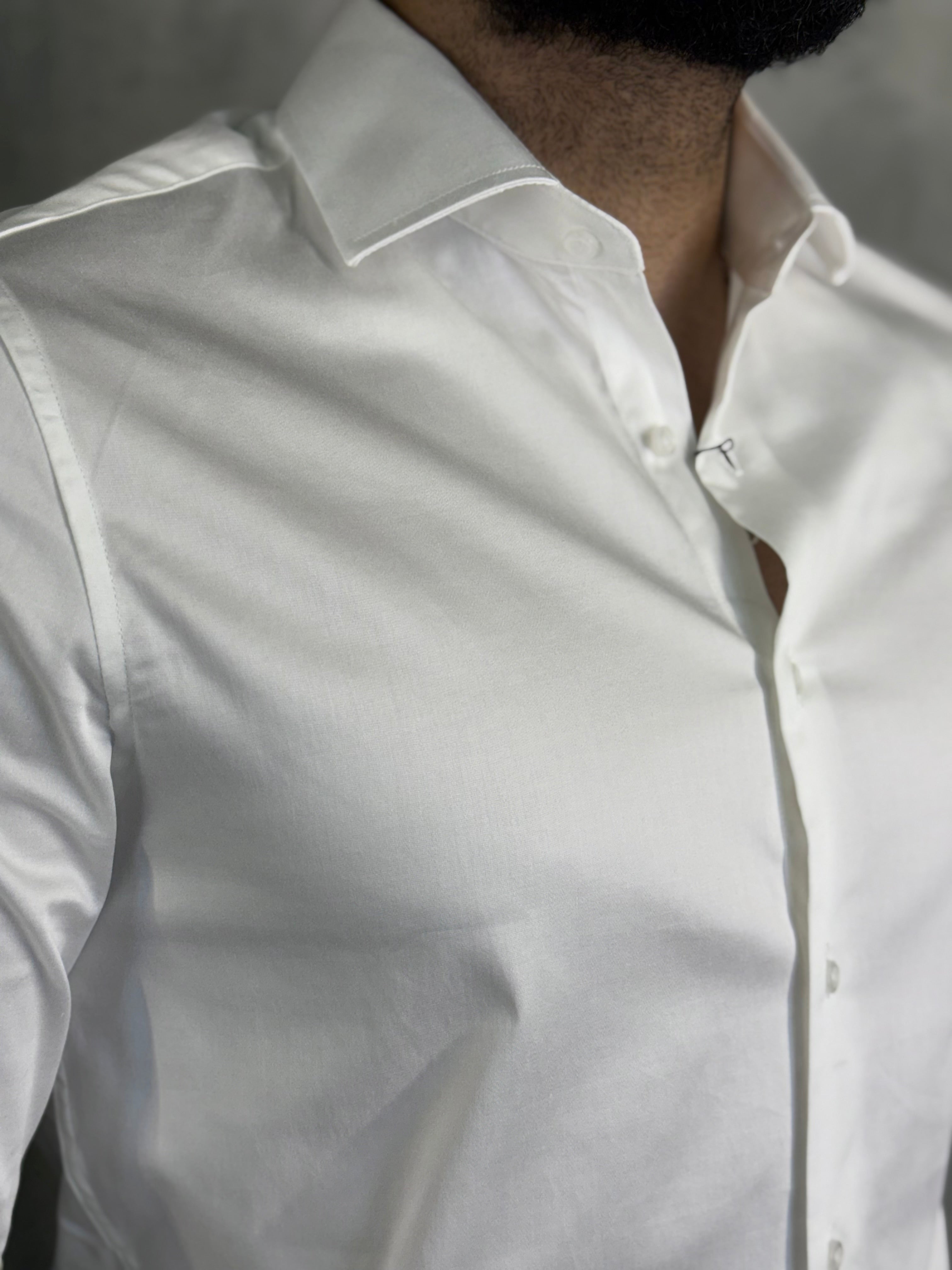 CAMISA M/L CETIM ELASTANO PONTO H BRANCO
