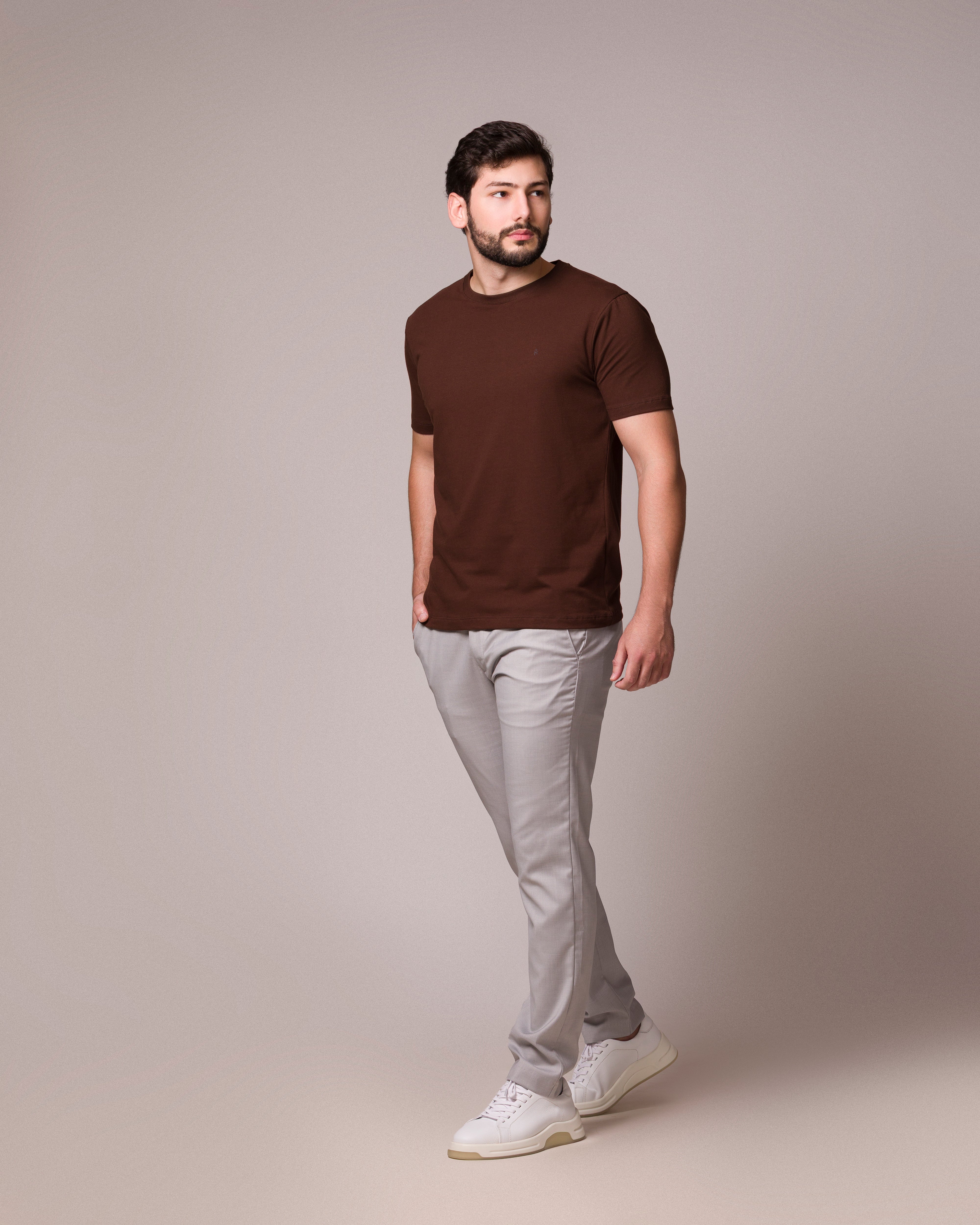 CAMISETA BÁSICA PONTO H MARROM