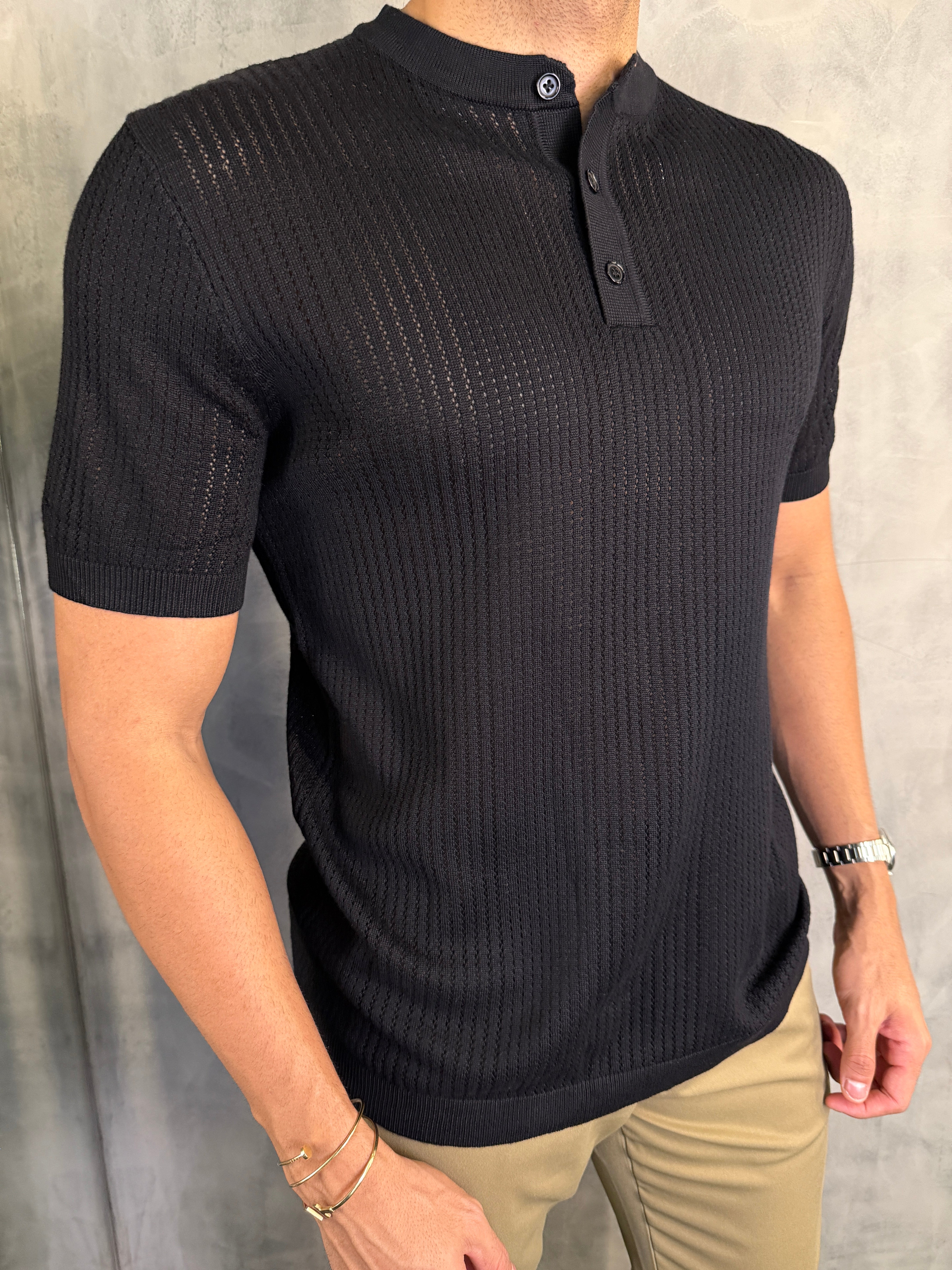 CAMISETA GOLA HENLEY TRICOT PONTO H
