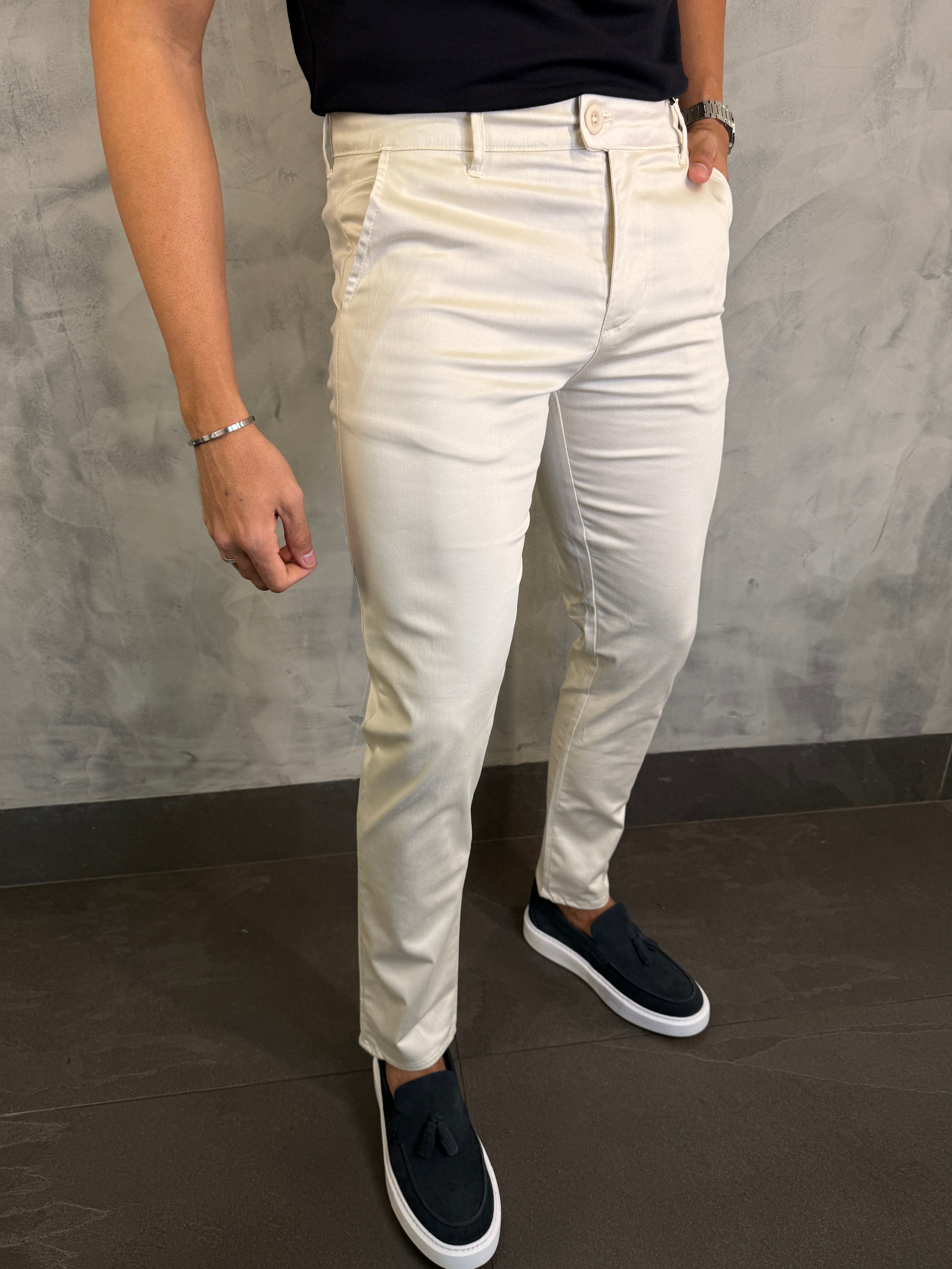 CALÇA SARJA ACETINADA PONTO H OFF WHITE