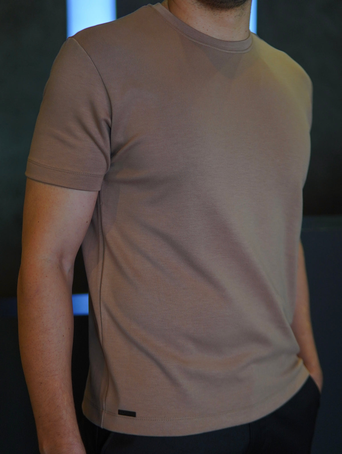 CAMISETA SUEDINE VISCOSE FLEX SLIM KINGEJOE MARROM