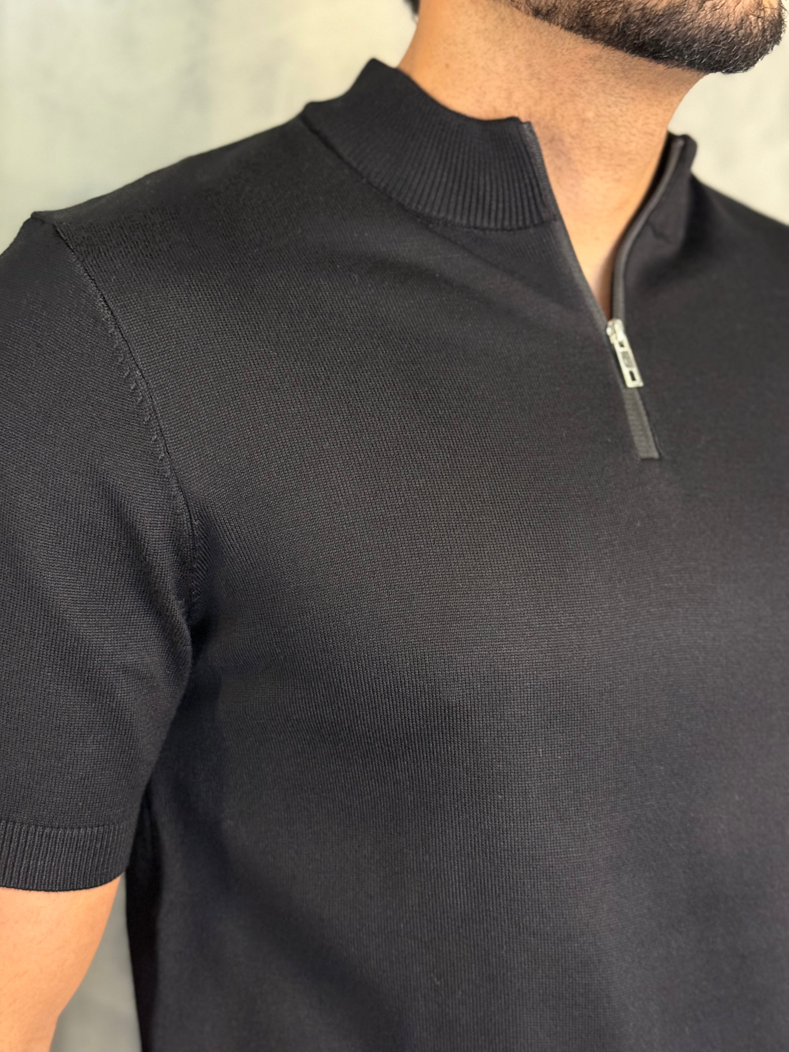 CAMISETA GOLA MÉDIA ZÍPER TRICOT PONTO H
