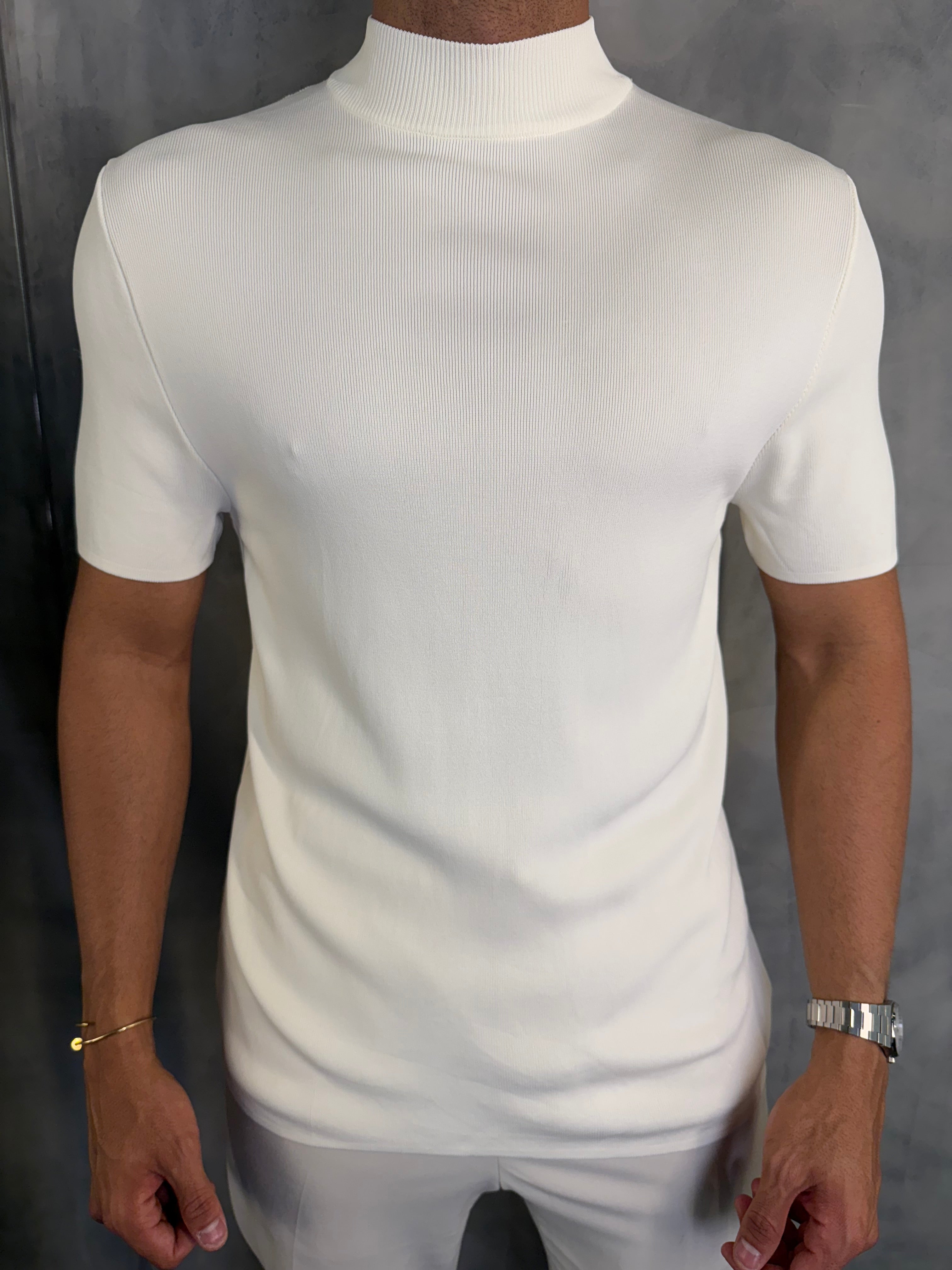 CAMISETA GOLA ALTA TRICOT PONTO H OFF WHITE
