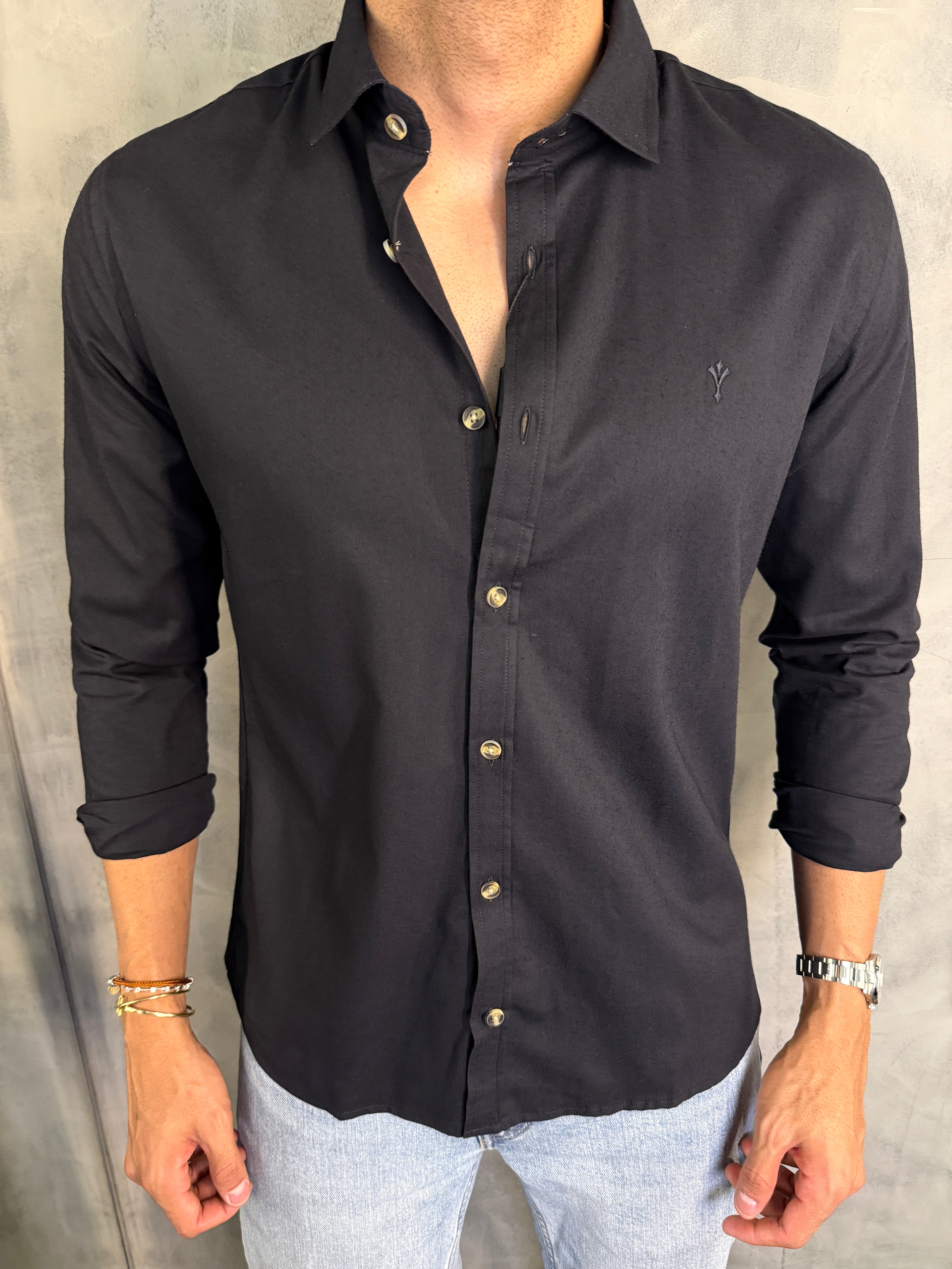 CAMISA DE VISCOLINHO M/L INDICCATTO PRETO
