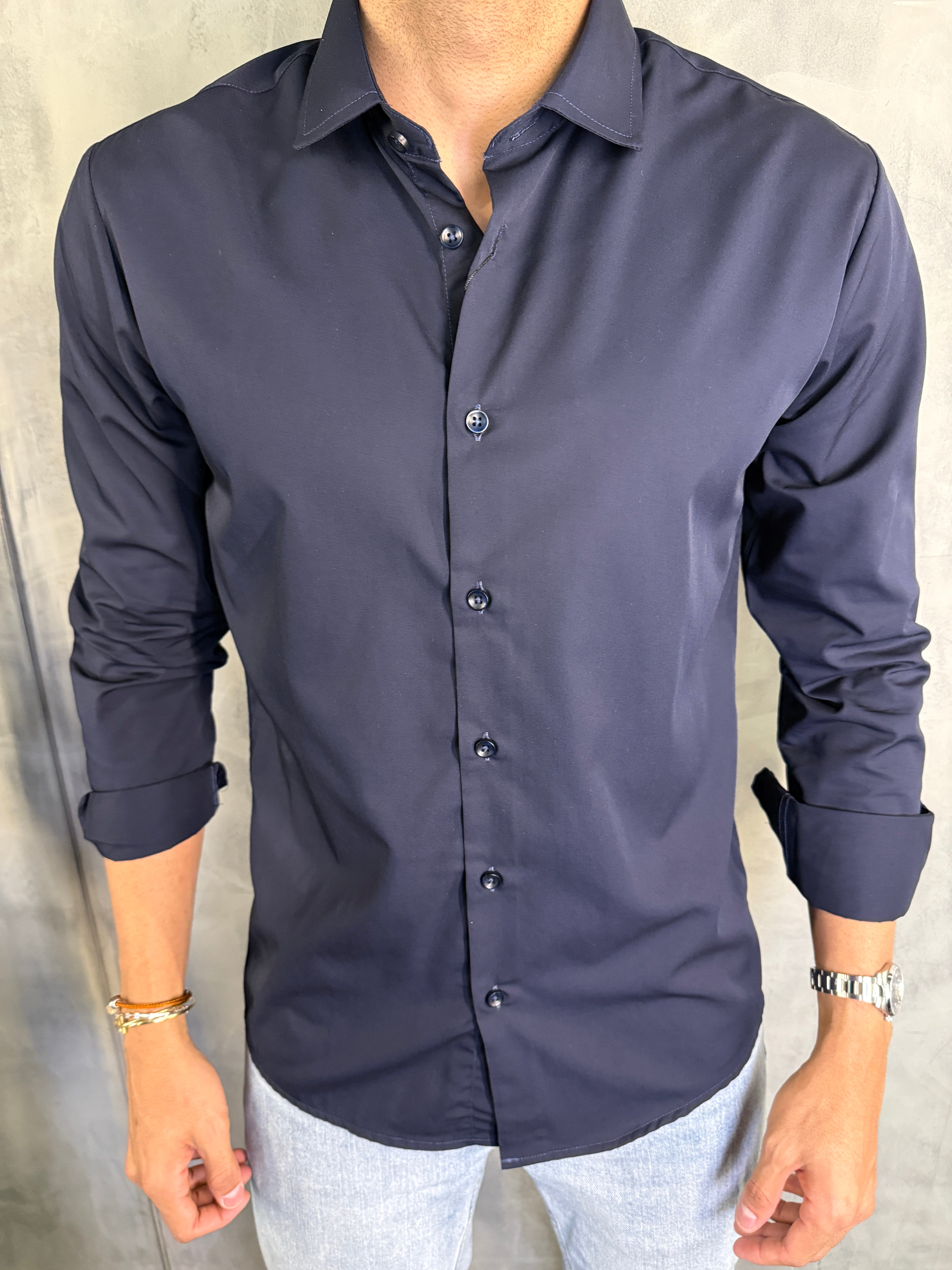 CAMISA M/L FIBRA DE BAMBU PONTO H MARINHO