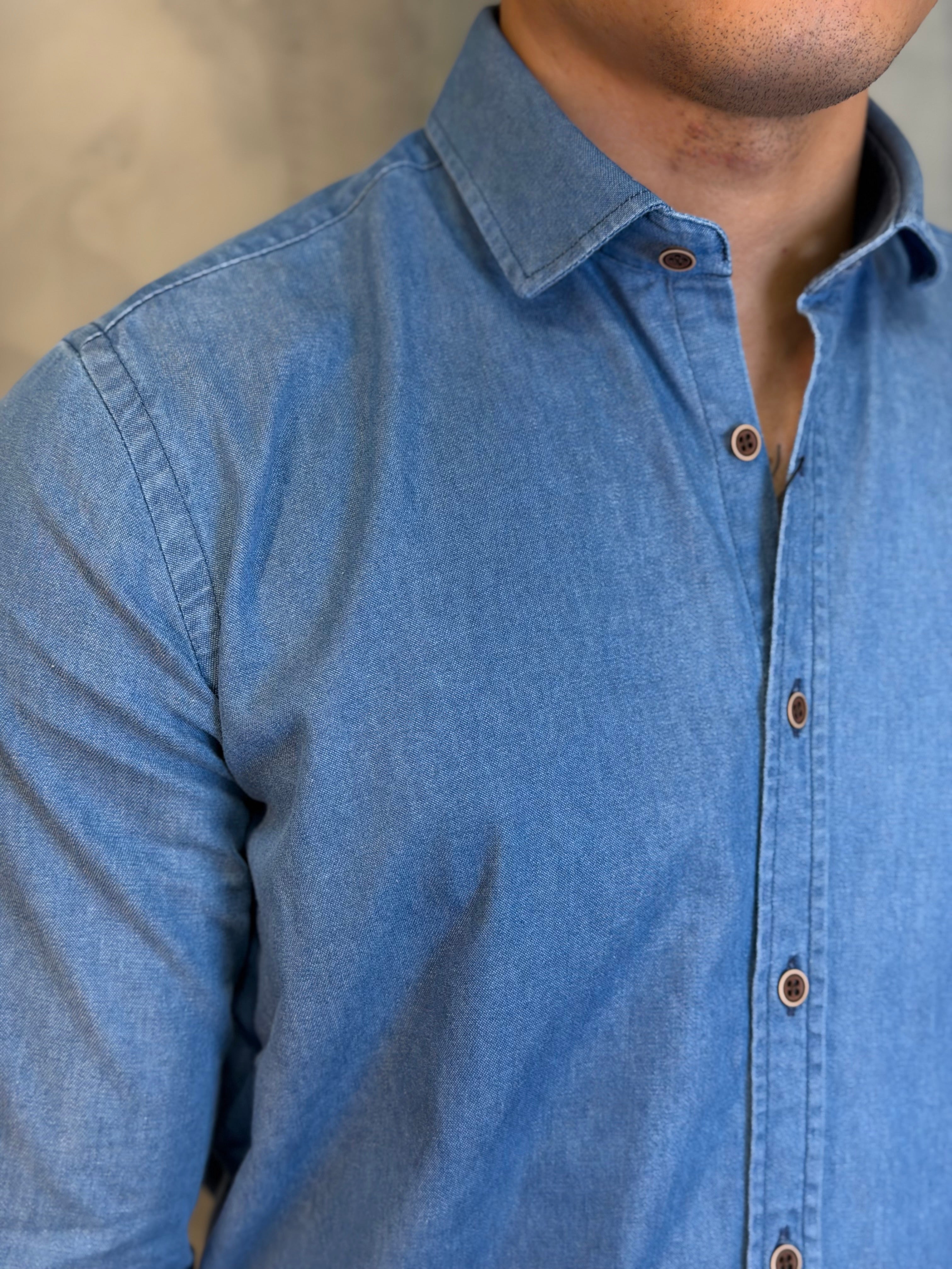 CAMISA M/L JEANS PONTO H JEANS ESCURO