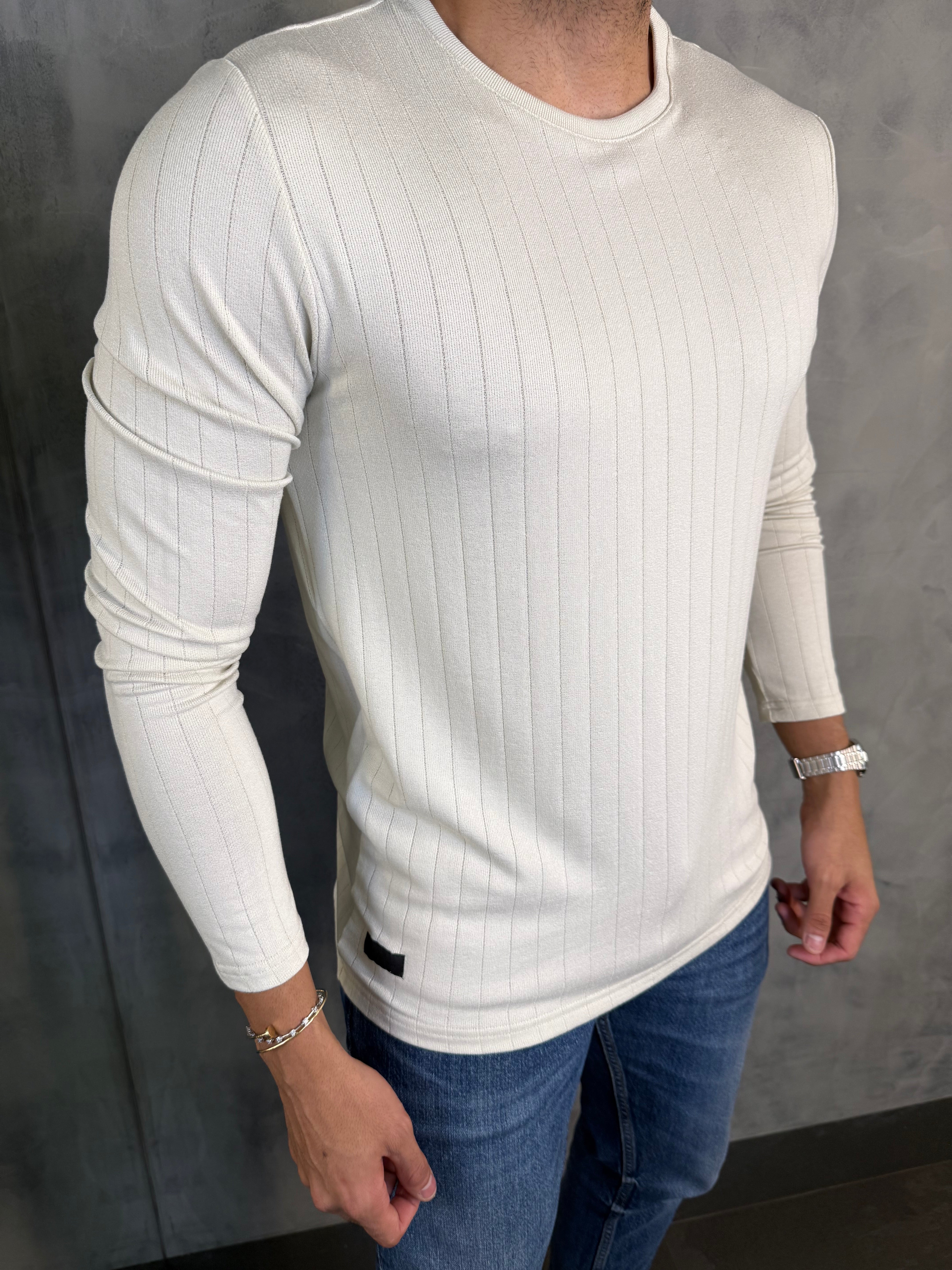 SUETER VISCOSE CANELADO KINGEJOE AREIA