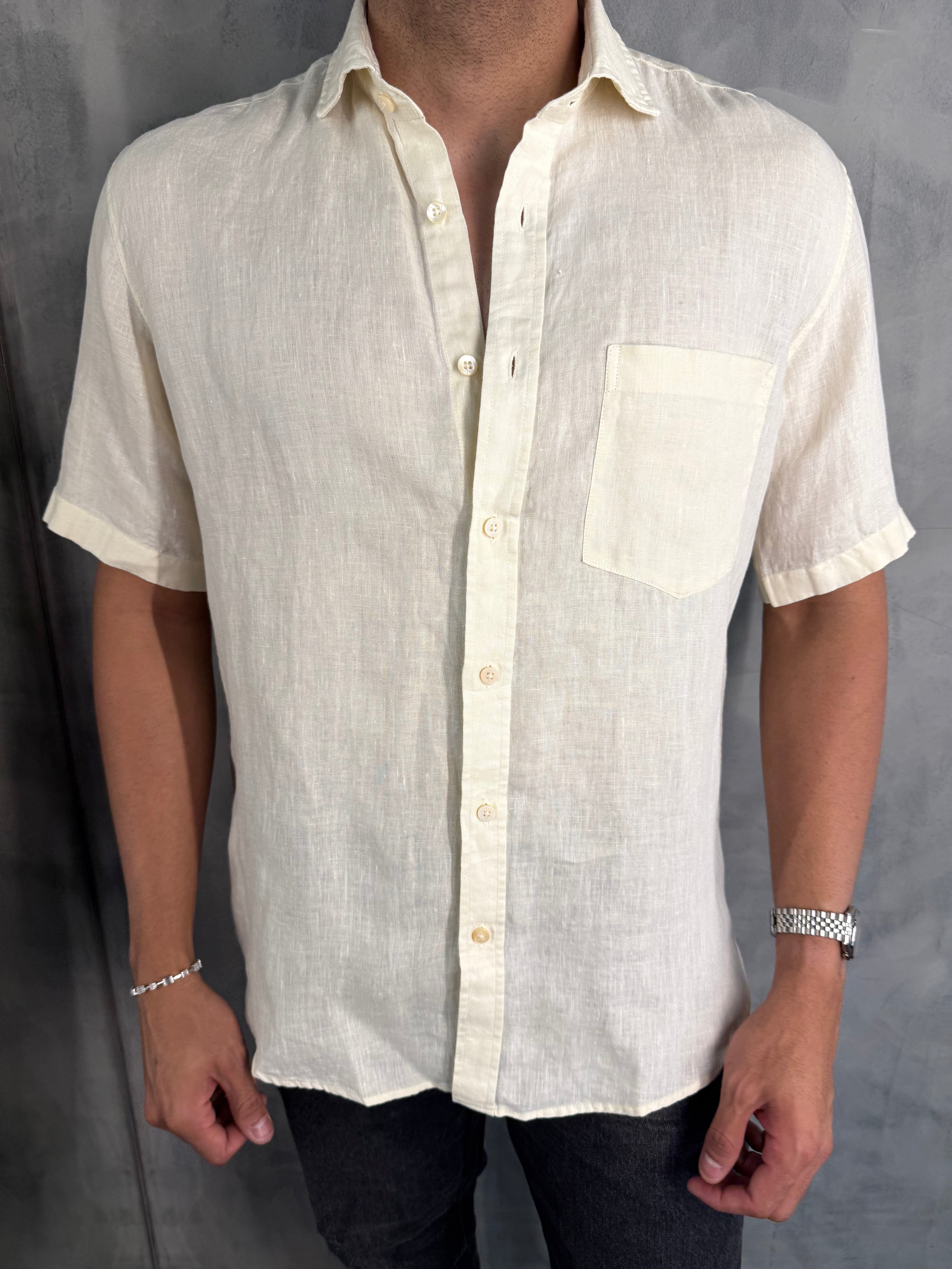CAMISA M/C PURO LINHO PONTO H AMARELO CLARO