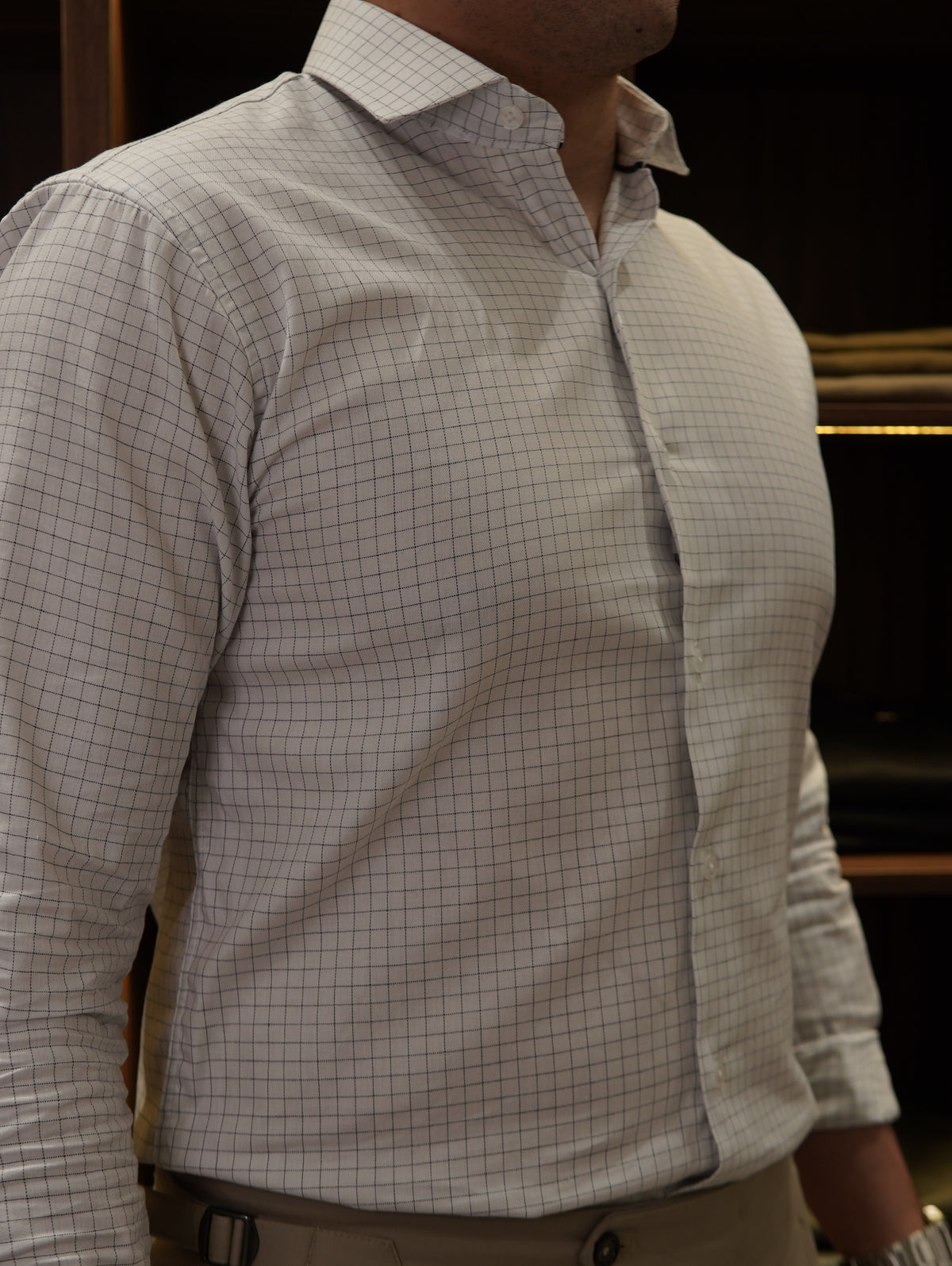 CAMISA M/L SLIM XADREZ PONTO H BRANCO