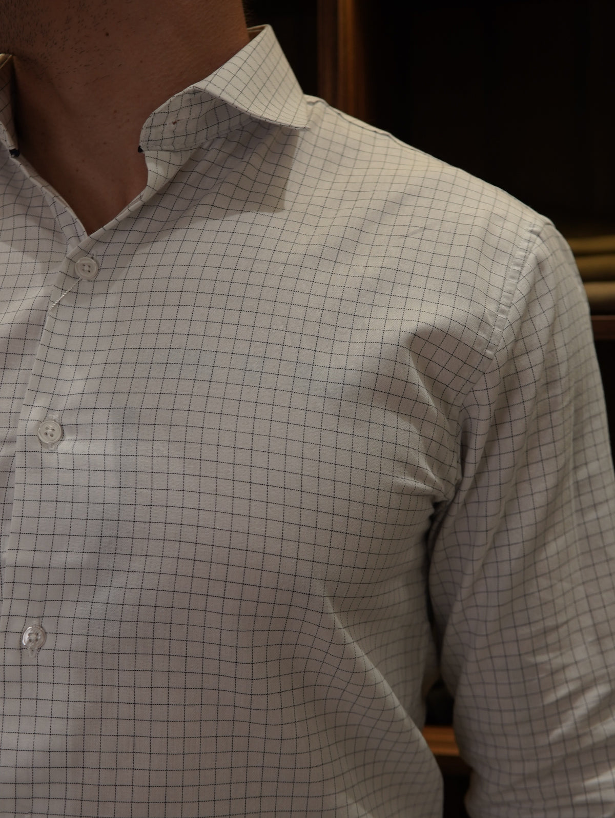 CAMISA M/L SLIM XADREZ PONTO H BRANCO