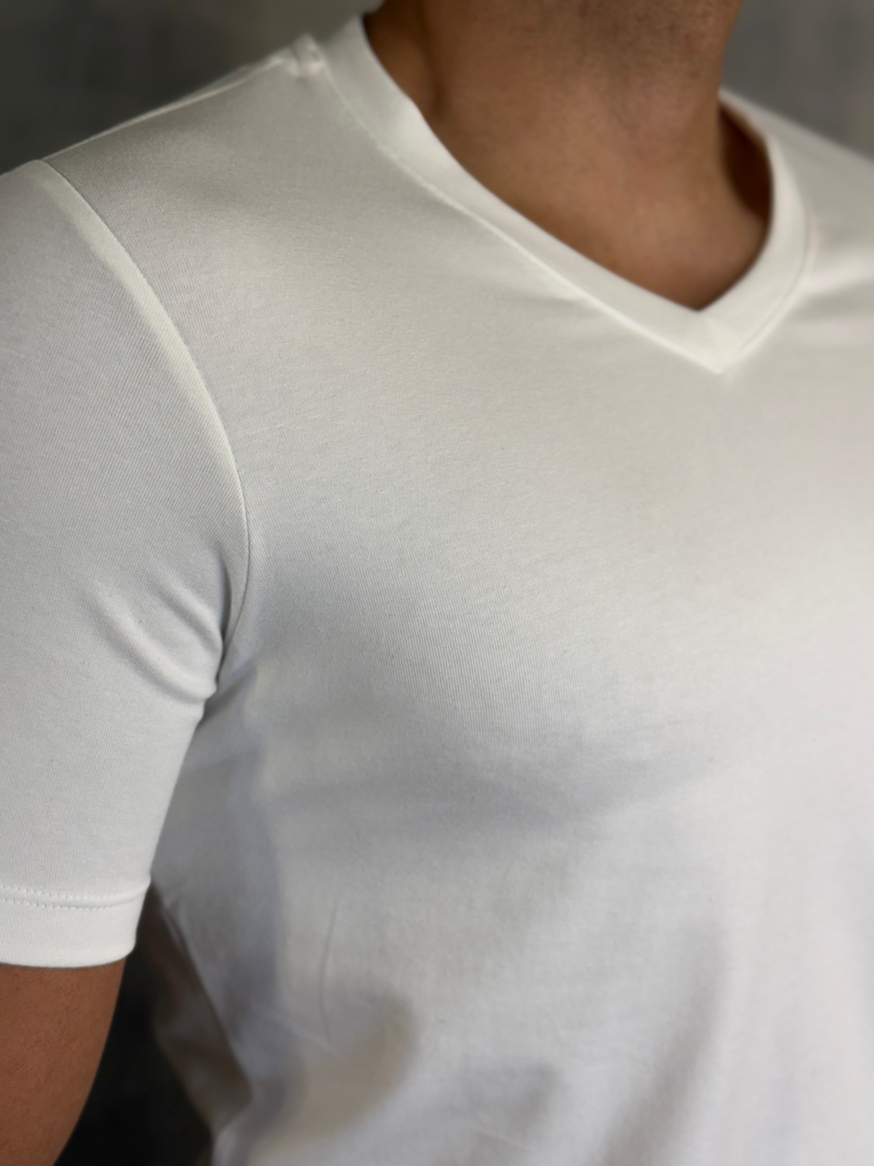 CAMISETA SLIM FIT GOLA V PONTO H BRANCO
