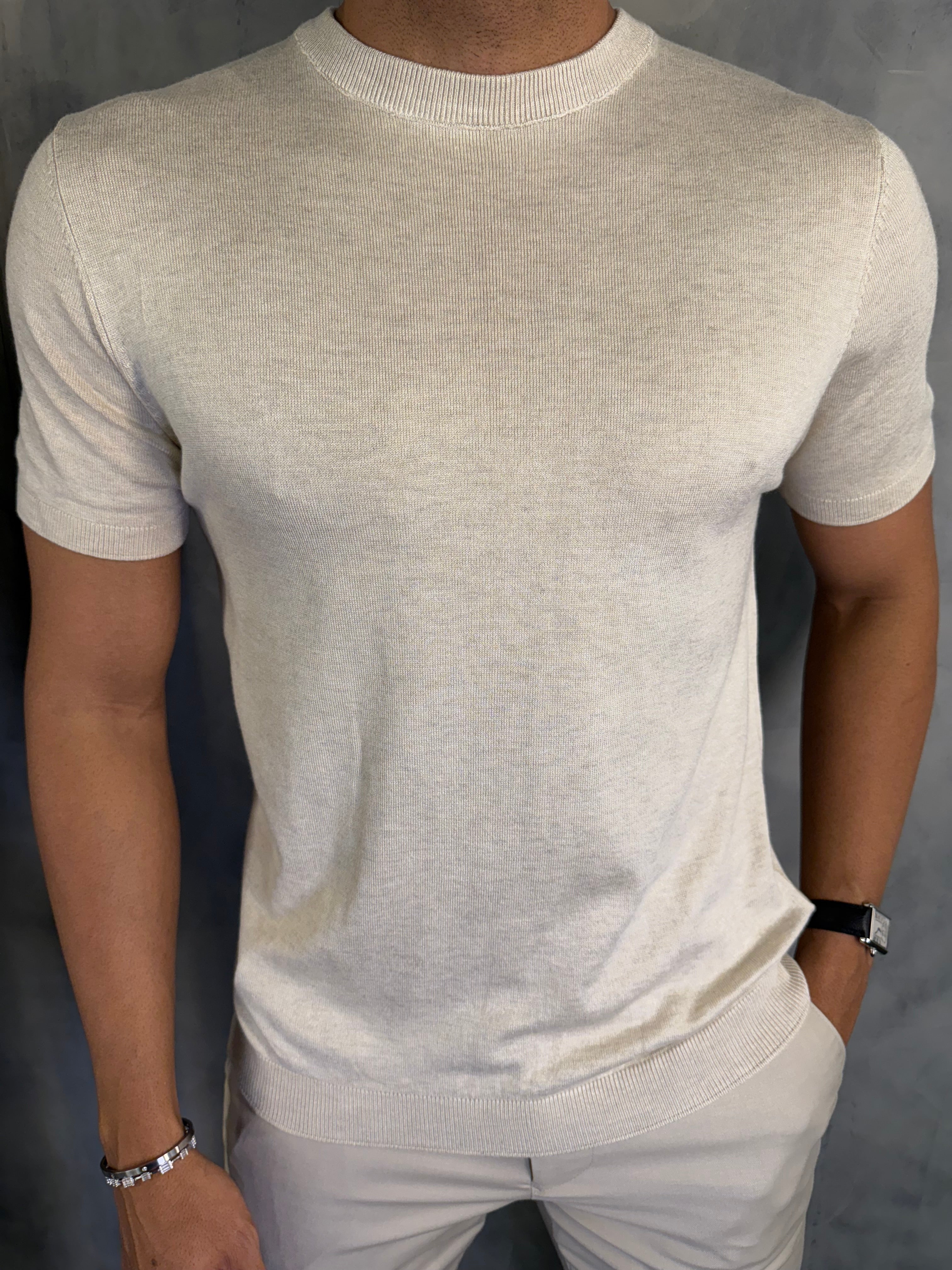 CAMISETA GOLA MÉDIA TRICOT PONTO H