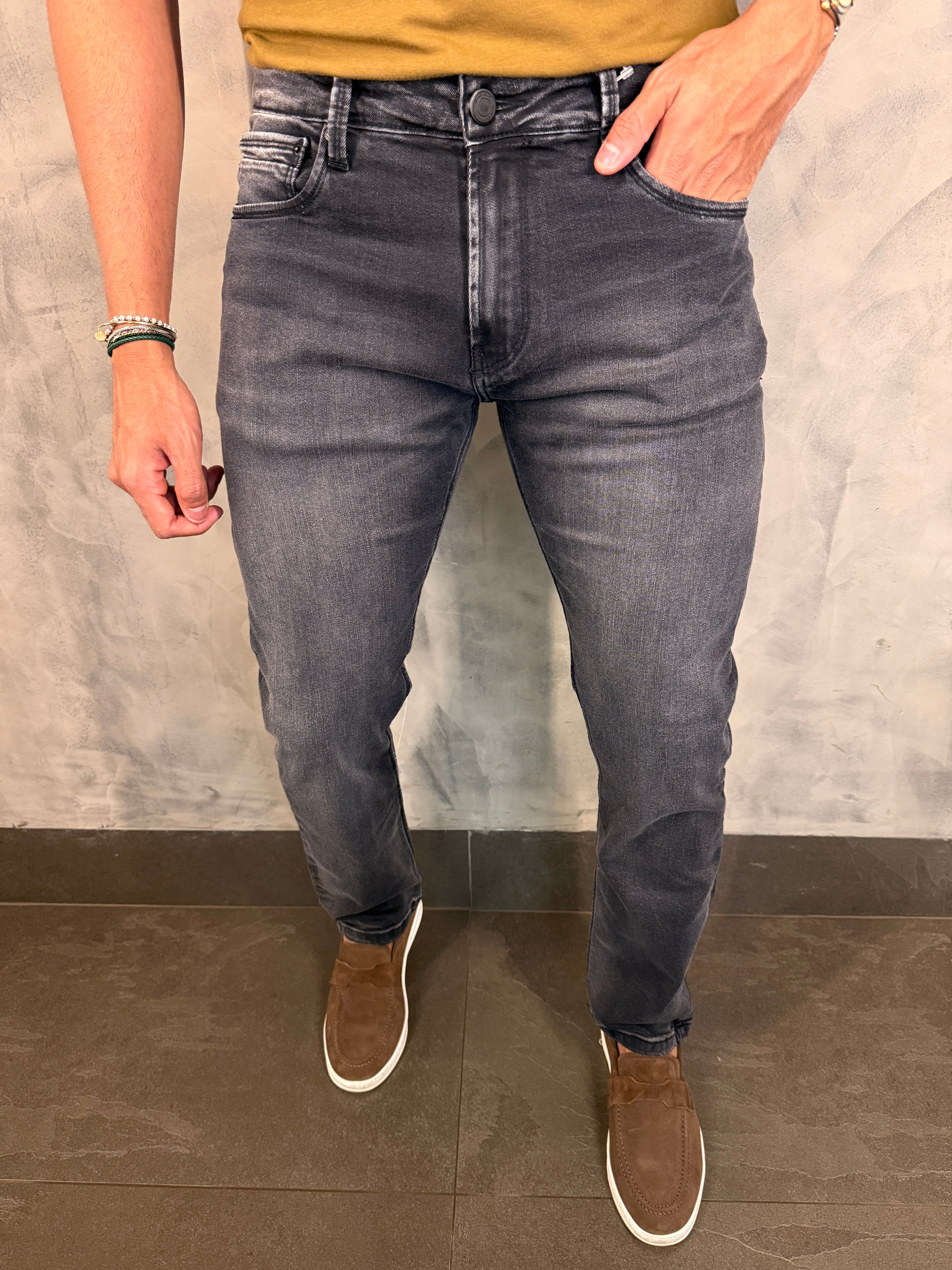 CALÇA JEANS TRIPLE DRY TOTAL BLACK SLIM PONTO H PRETO
