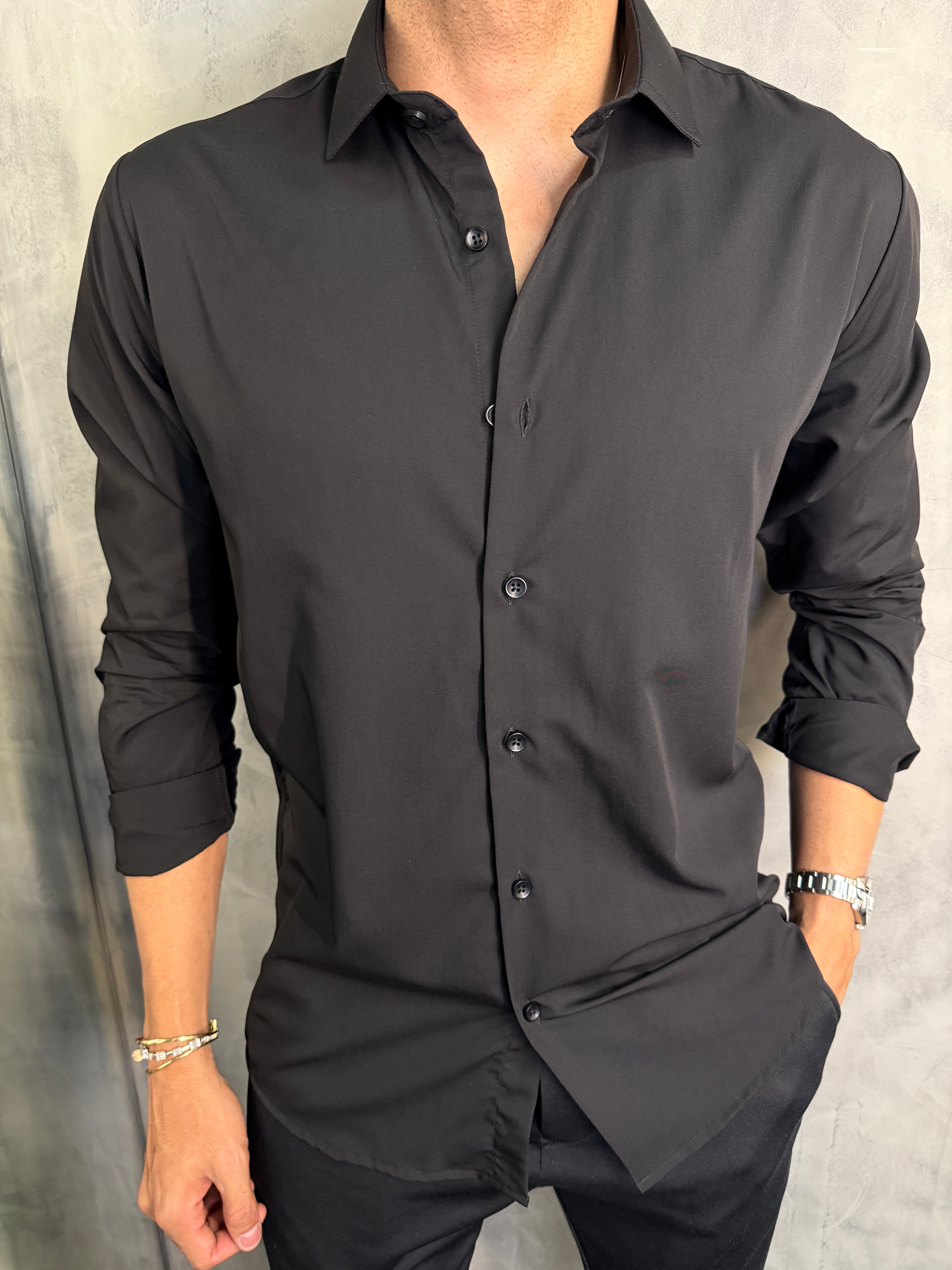 CAMISA M/L FIBRA DE BAMBU PONTO H PRETO