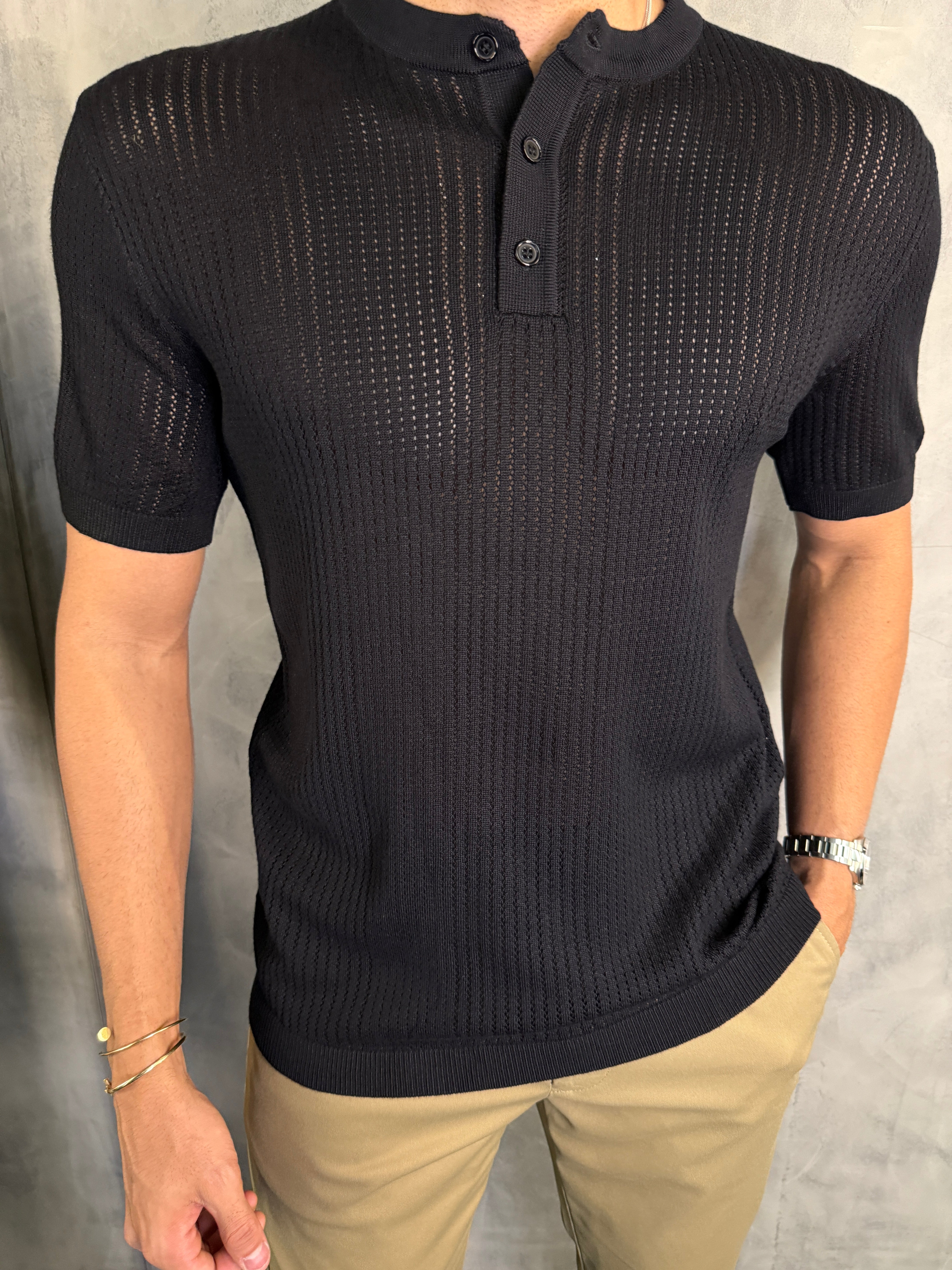 CAMISETA GOLA HENLEY TRICOT PONTO H