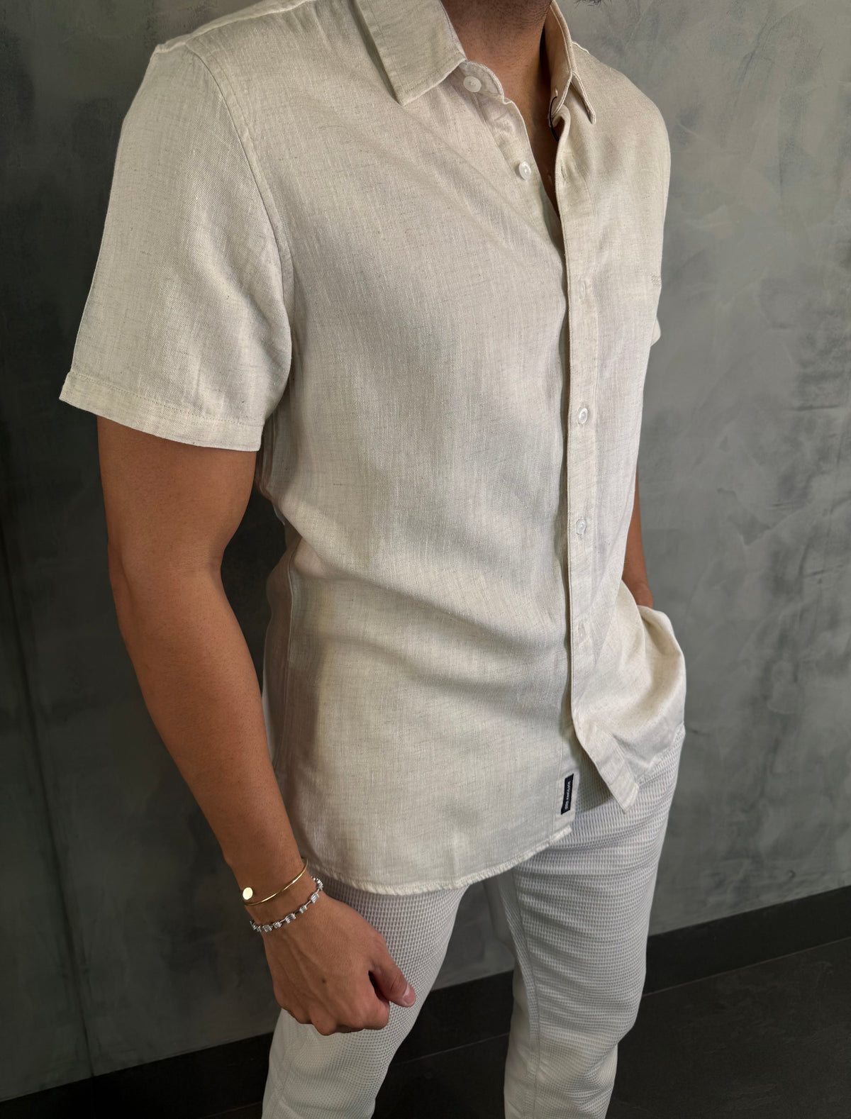 CAMISA M/C CASUAL LINHO KINGEJOE NATURAL