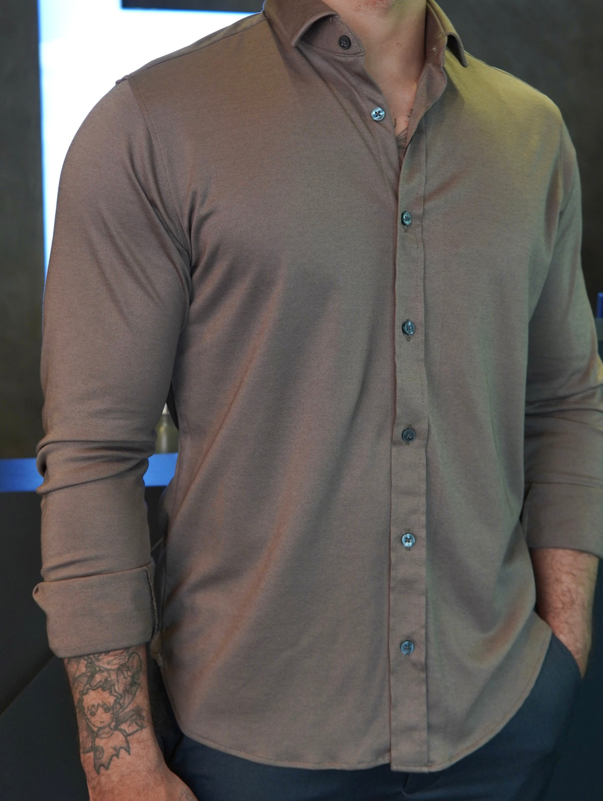 CAMISA M/L ALGODÃO PIMA PONTO H MARROM