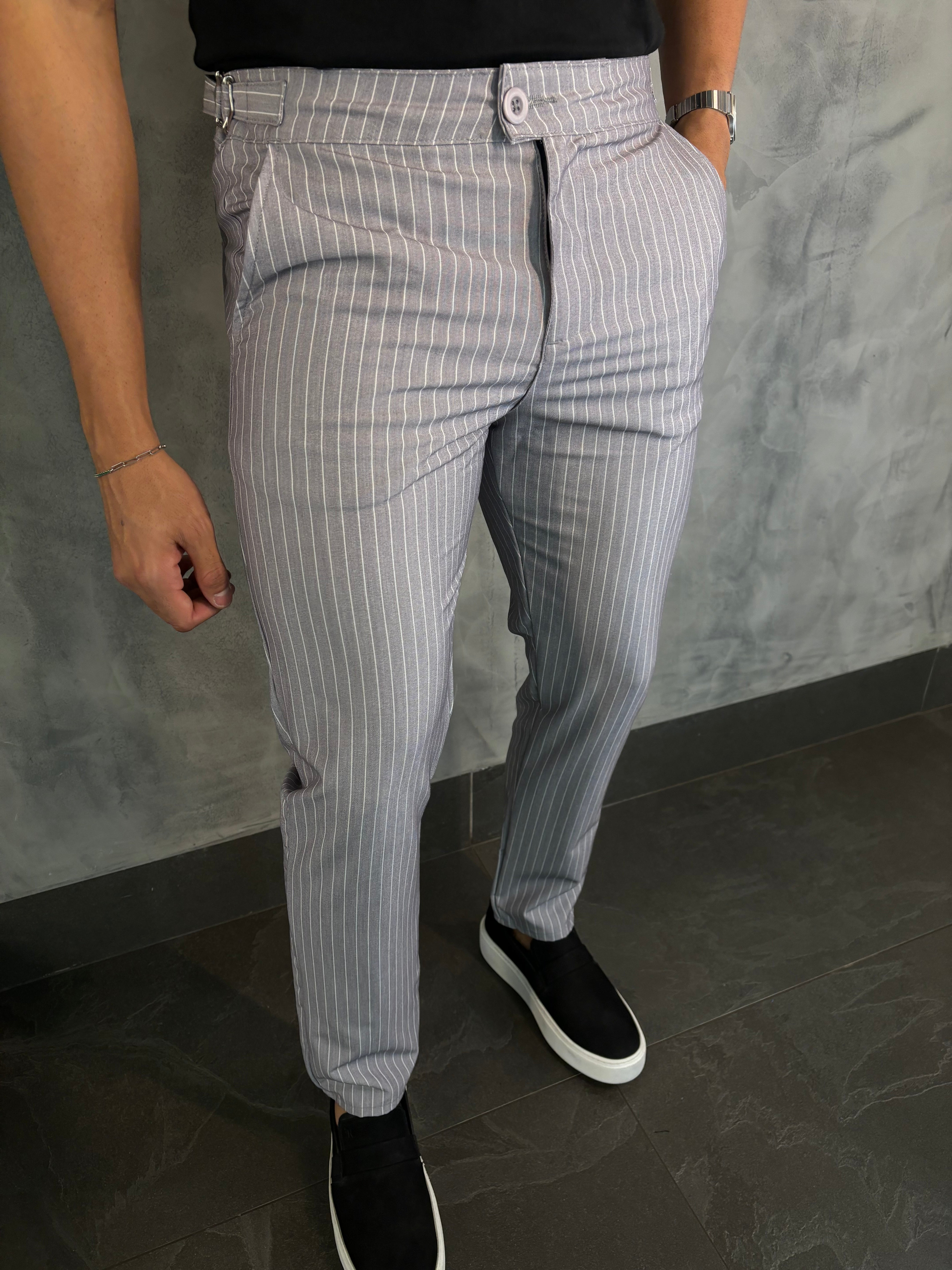 CALÇA ALF. LISTRADO PONTO H CINZA CL