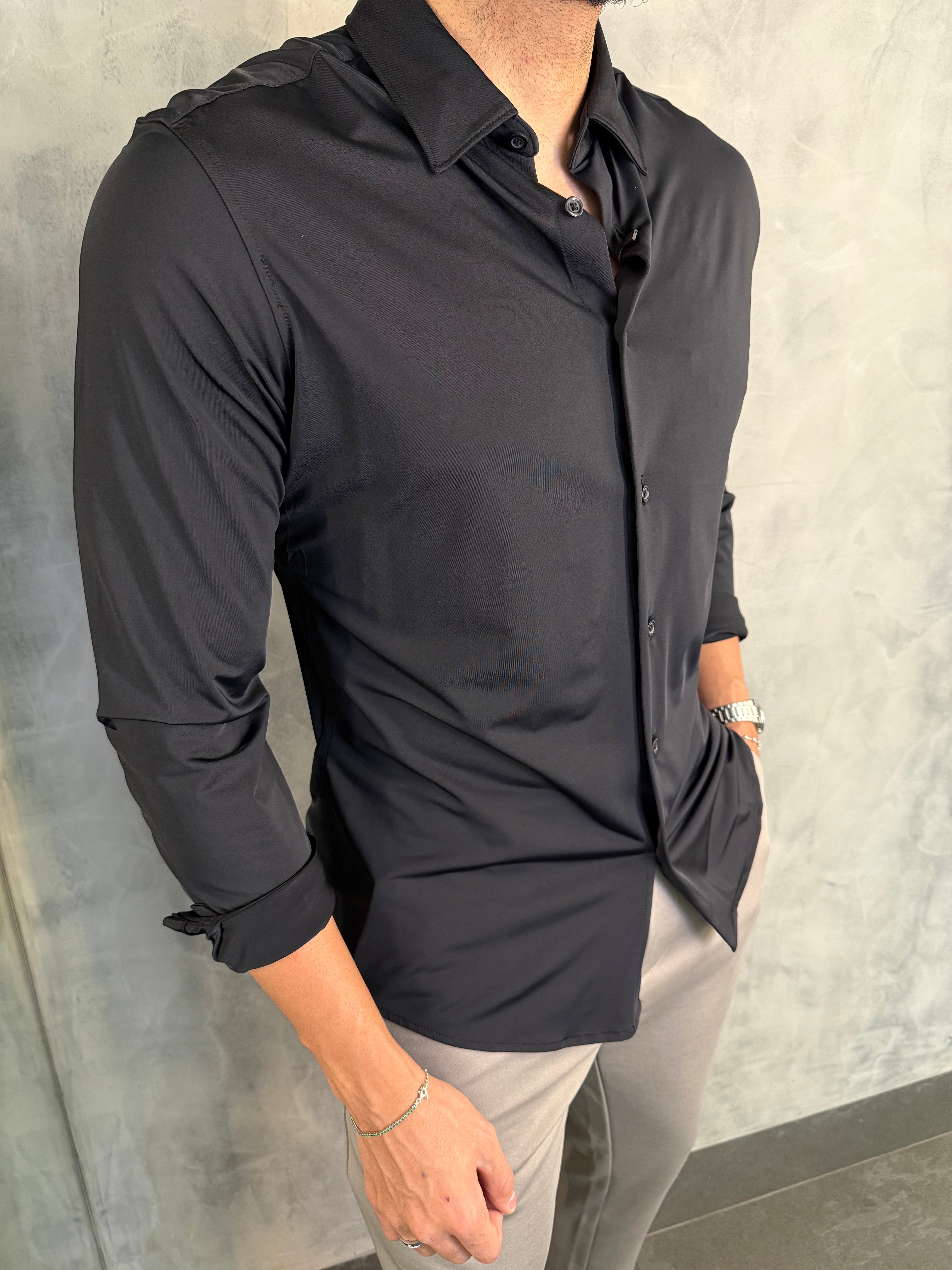 CAMISA M/L TECH POLIAMIDA PONTO H PRETO