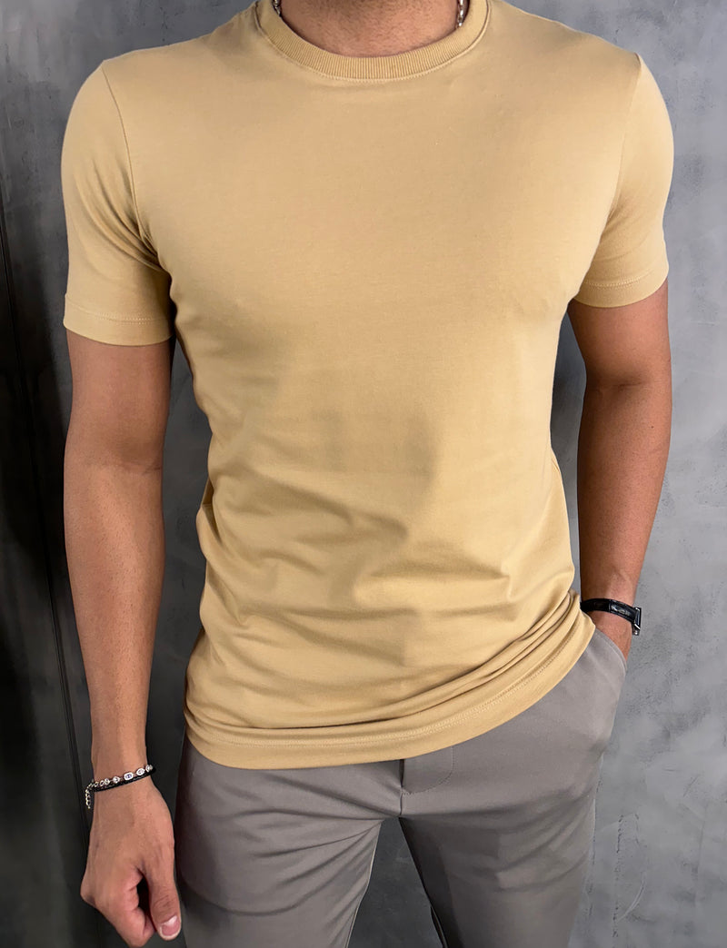 CAMISETA SLIM FIT PONTO H BEGE