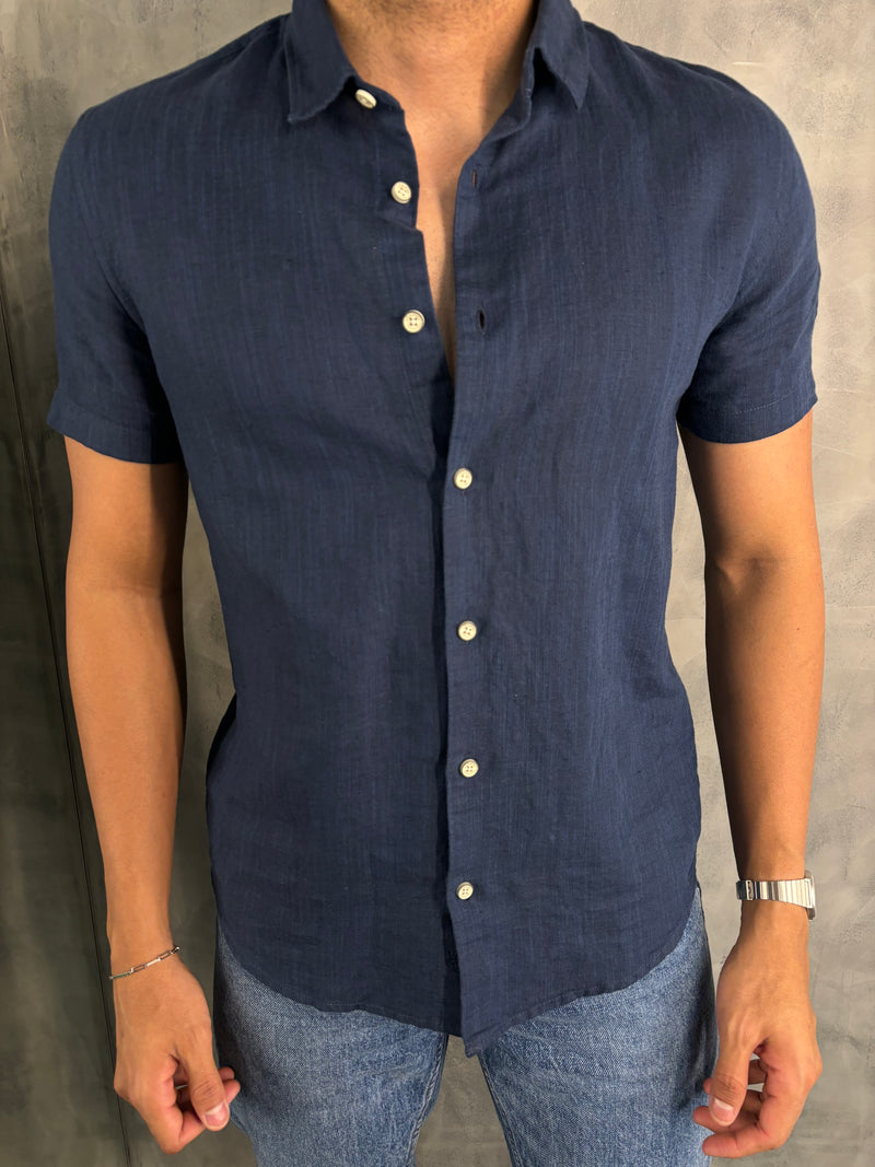 CAMISA M/C LINHO CONTINUA SIMPLES RESERVA MARINHO