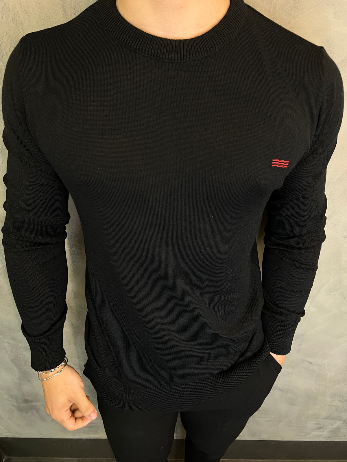 SUETER TRICOT SLIM BORDADO KINGEJOE PRETO