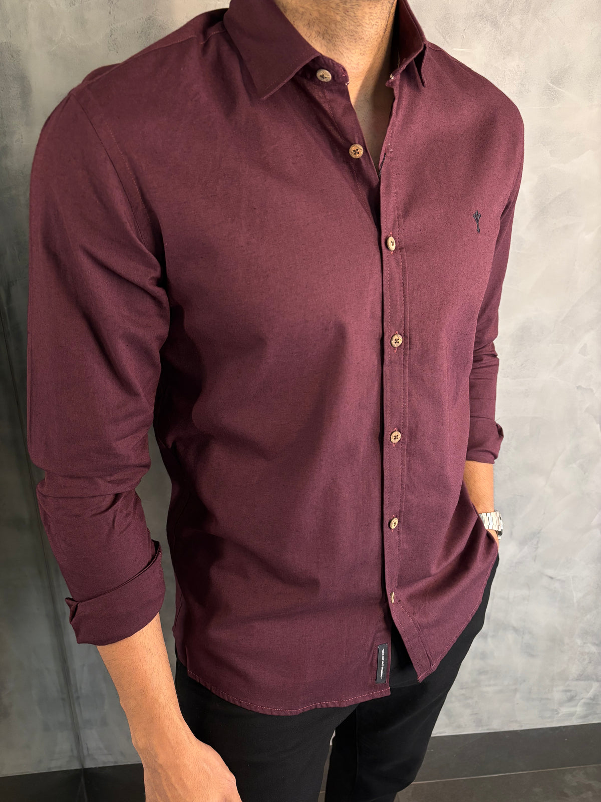 CAMISA M/L DE VISCOLINHO INDICCATTO VINHO