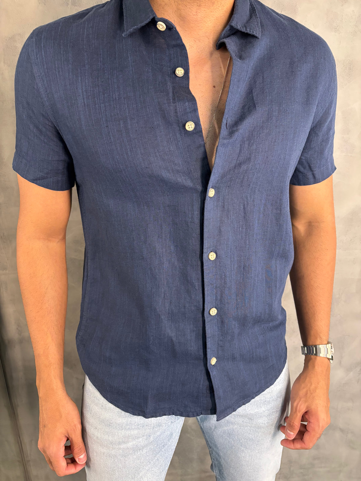 CAMISA M/C LINHO SIMPLES RESERVA MARINHO