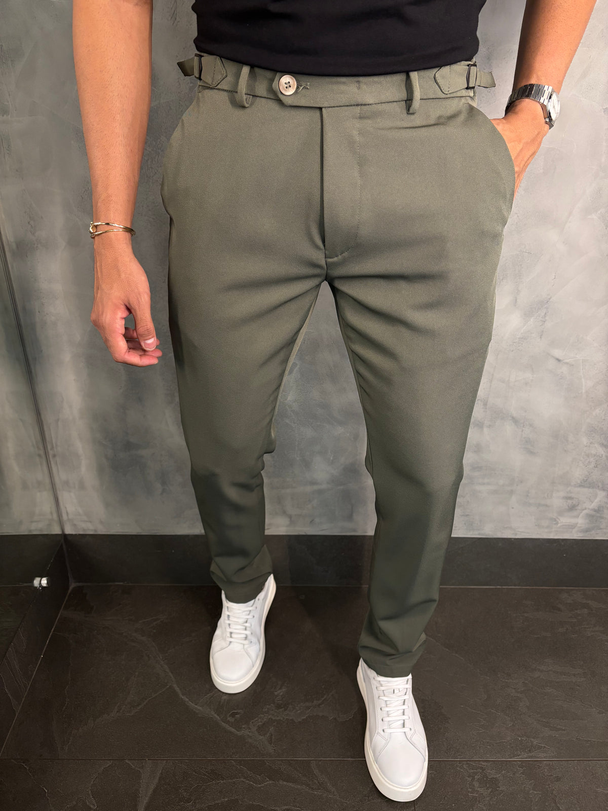 CALÇA ALF. VERONA AJUSTE LATERAL PONTO H VERDE MILITAR