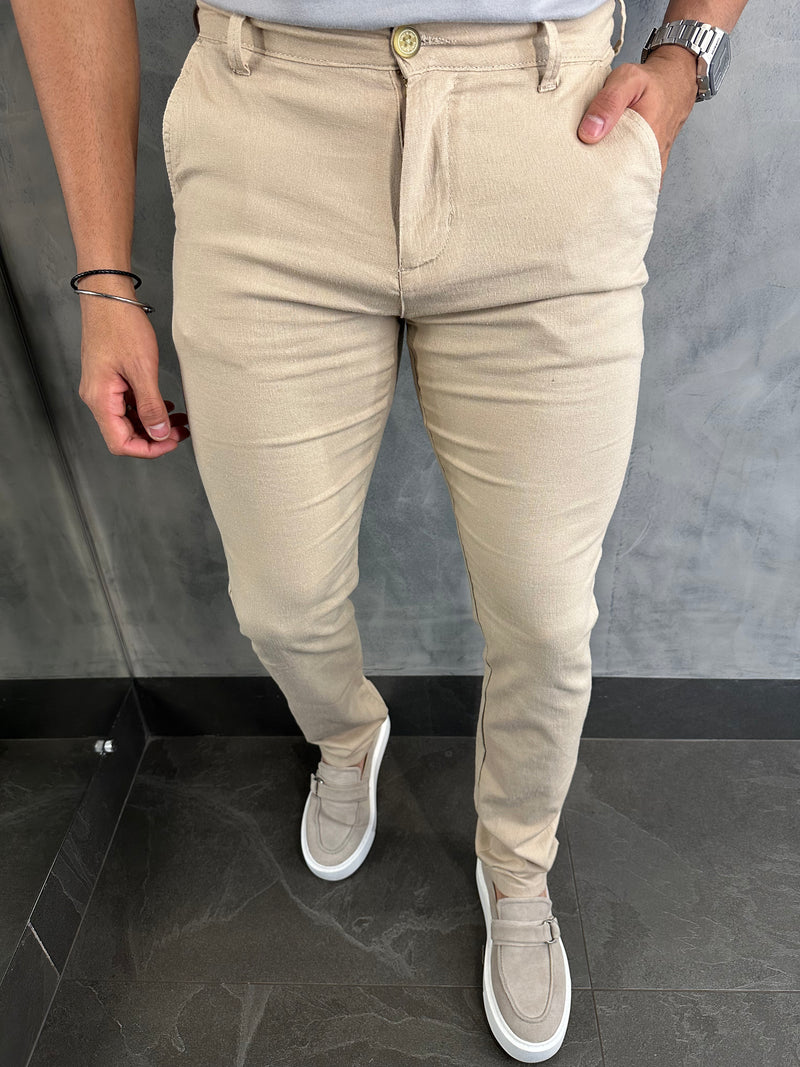 CALÇA LINHO SLIM KINGEJOE KAKI