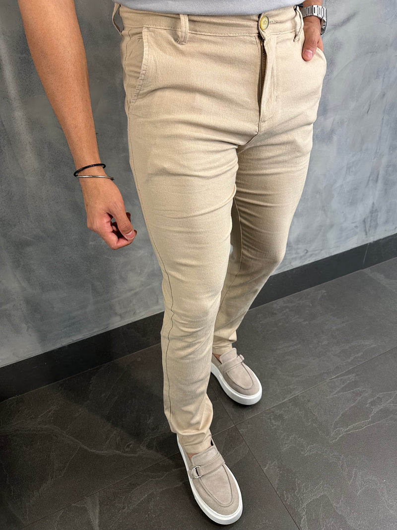 CALÇA LINHO SLIM KINGEJOE KAKI