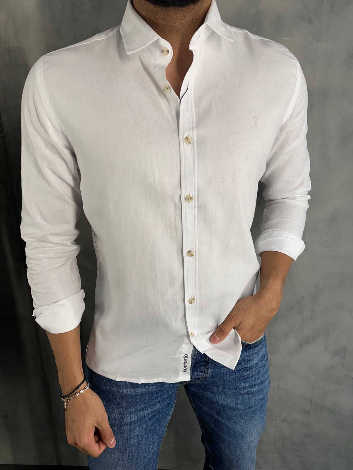 CAMISA M/L LINHO PANAMÁ INDICCATTO BRANCO