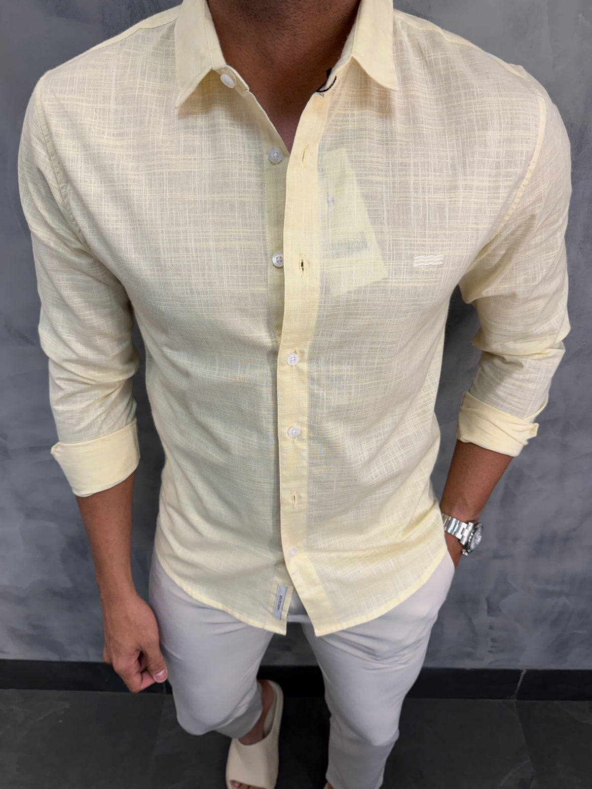 CAMISA CASUAL SLIM M/L KINGEJOE AMARELO