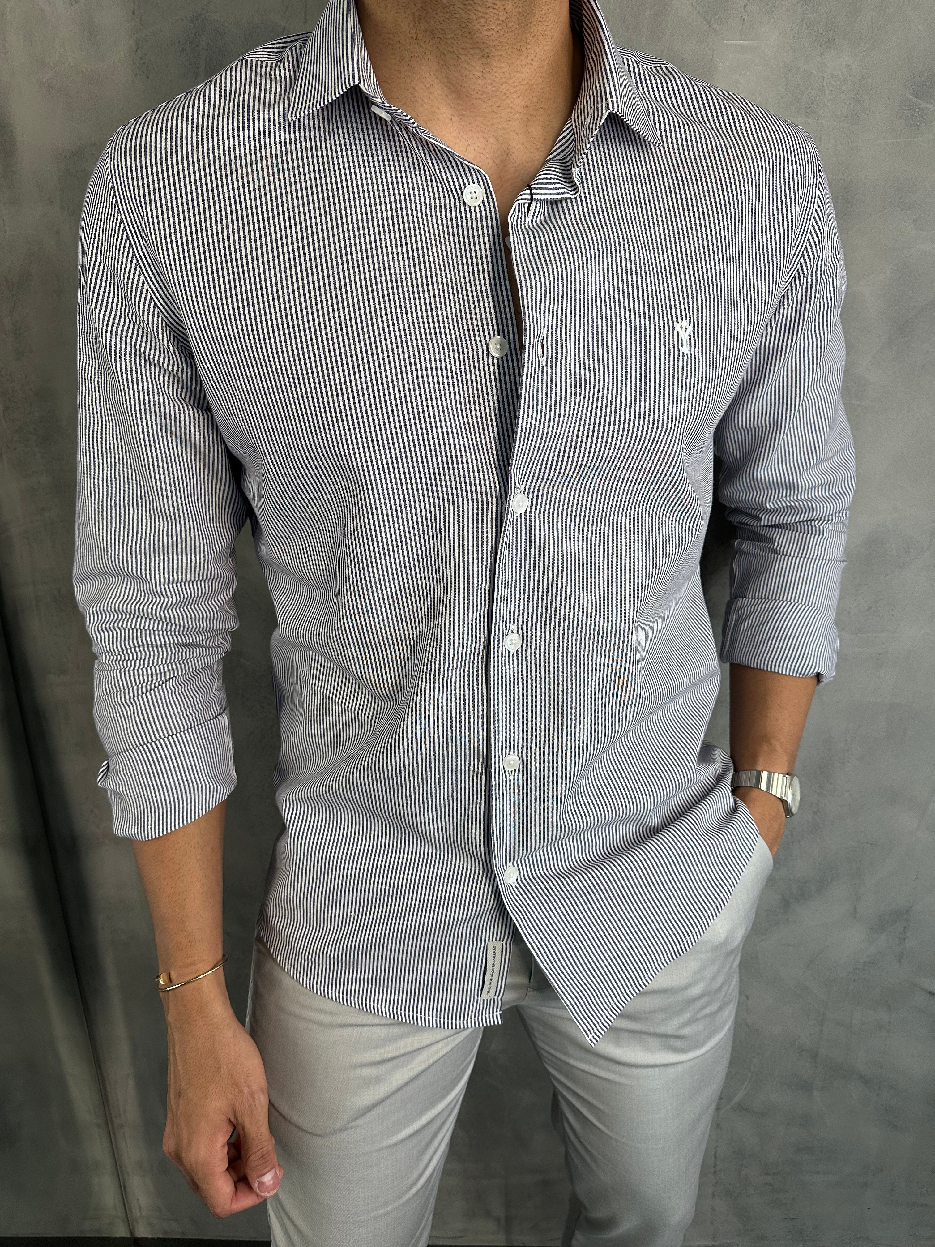 CAMISA LISTRADA CLÁSSICA INDICCATTO MARINHO